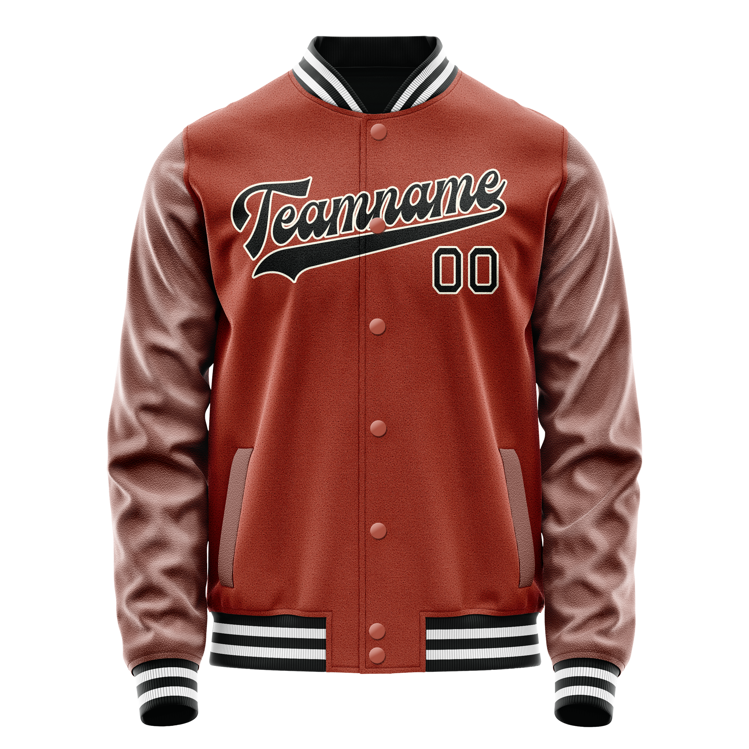 Custom Coral Red Black Solid Color Varsity Letterman Jacket