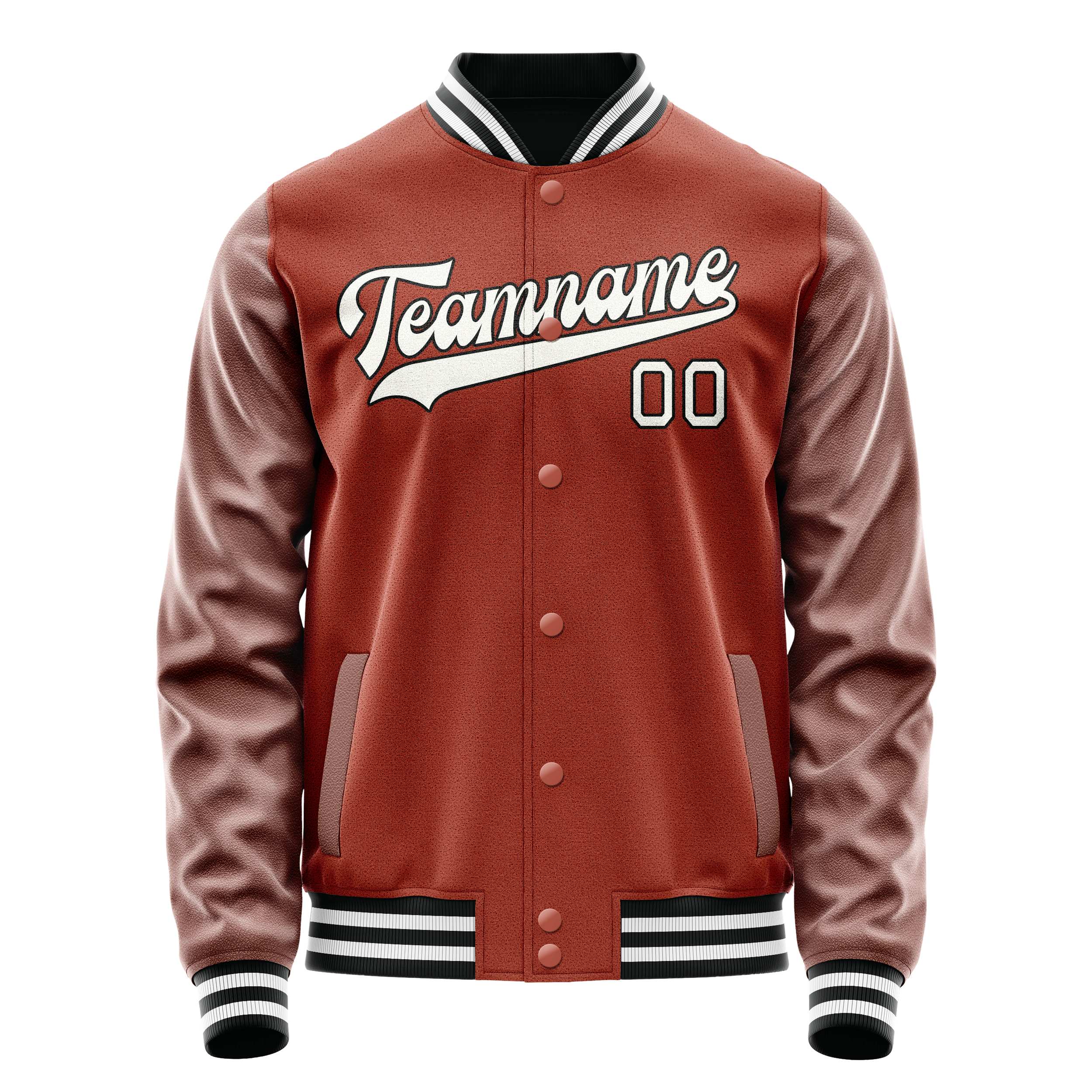 Custom Coral Red White Solid Color Varsity Letterman Jacket