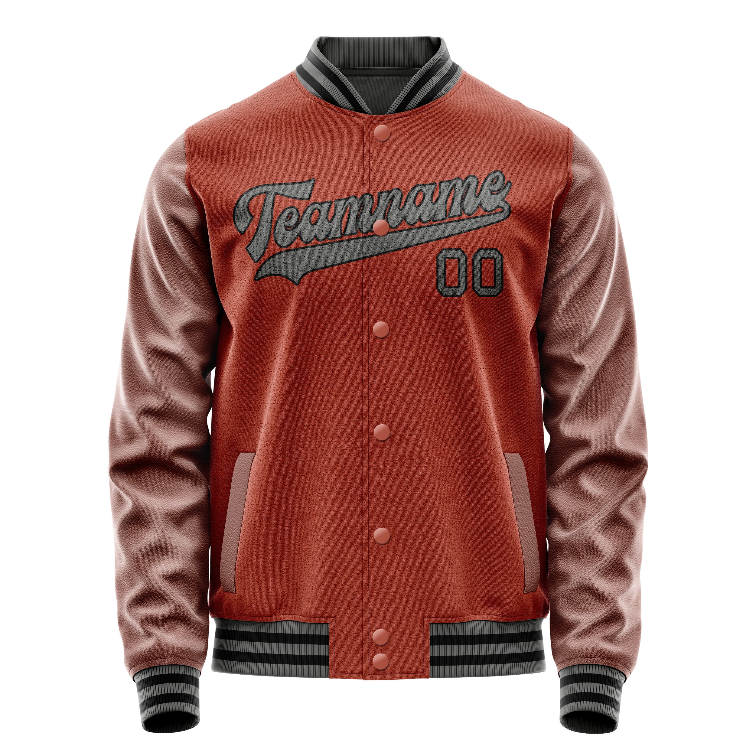 Custom Coral Red Gray Solid Color Varsity Letterman Jacket