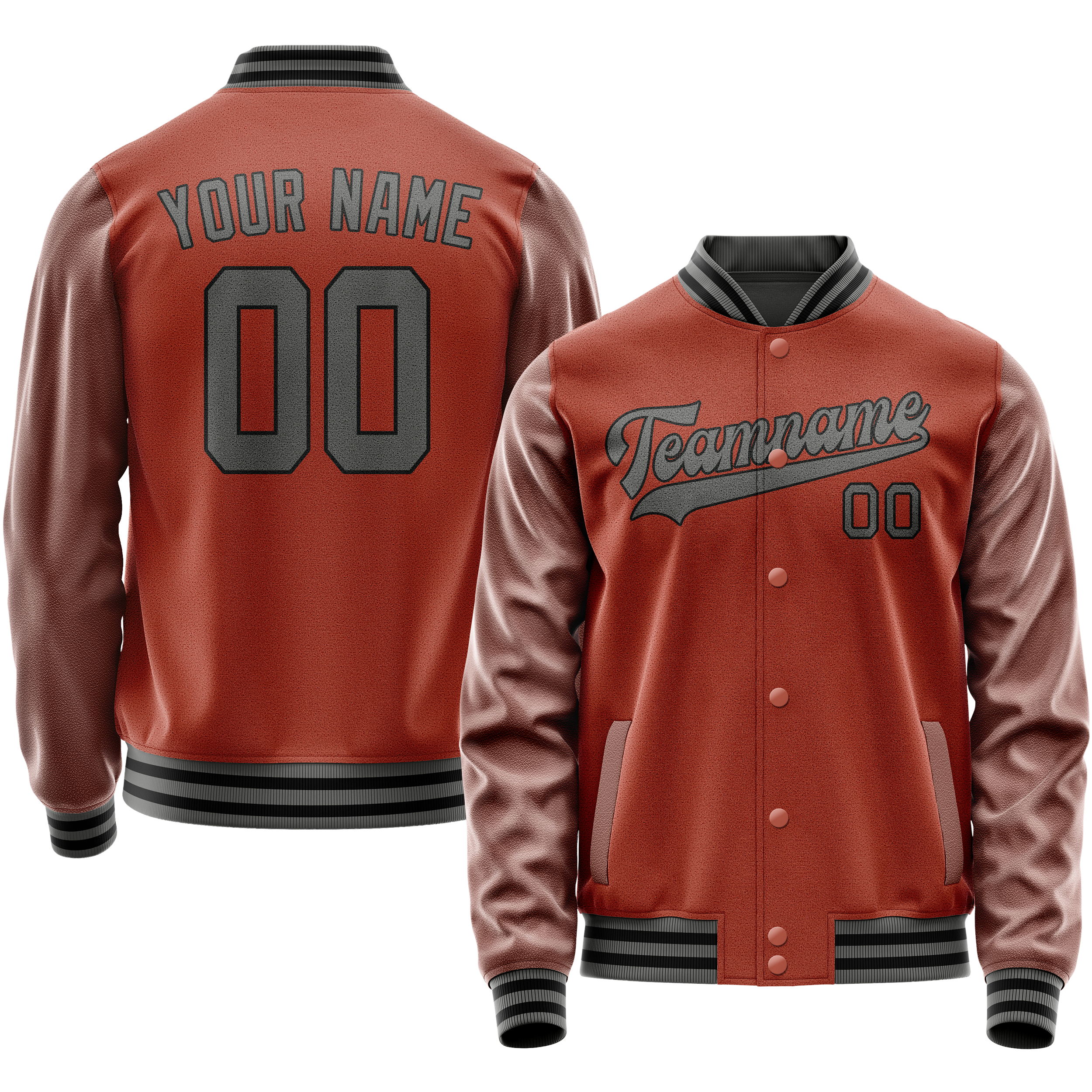 Custom Coral Red Gray Solid Color Varsity Letterman Jacket