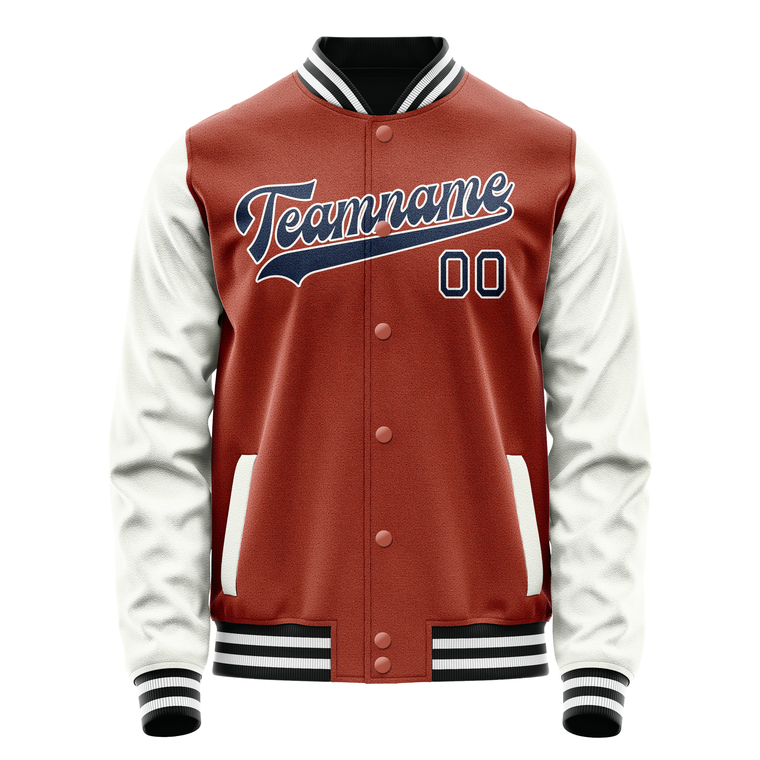 Custom Coral Red White Solid Color Varsity Letterman Jacket