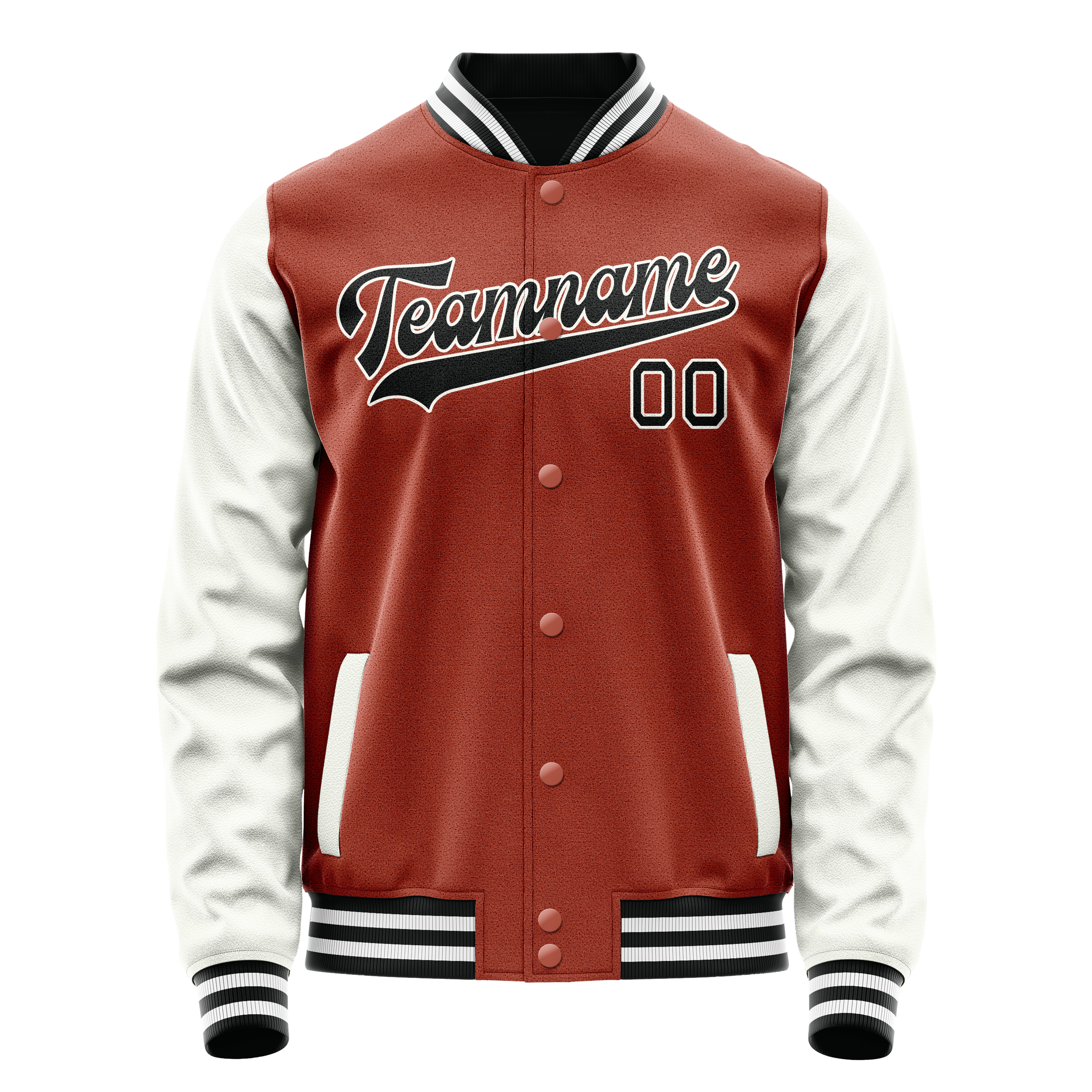 Custom Coral Red White Solid Color Varsity Letterman Jacket