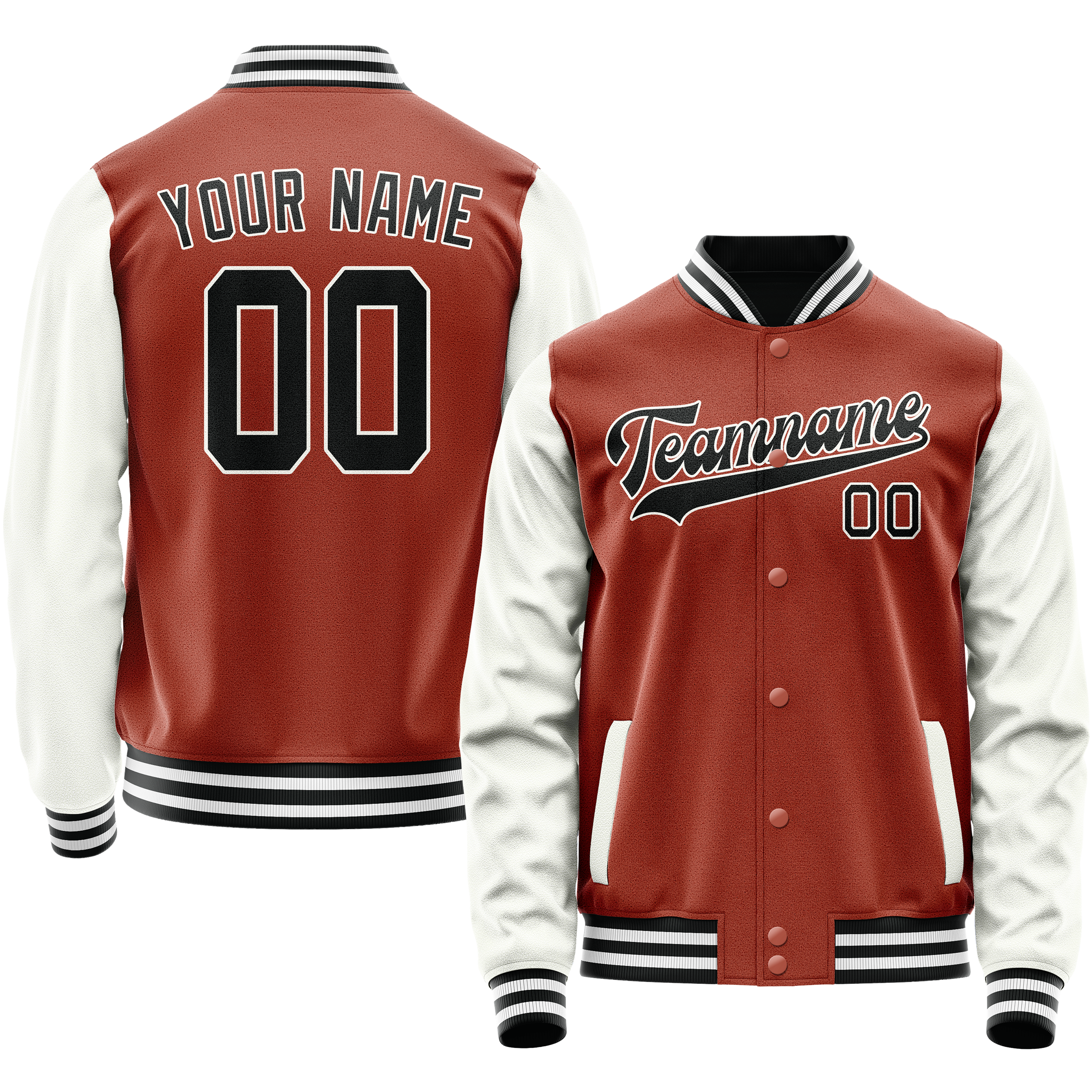 Custom Coral Red White Solid Color Varsity Letterman Jacket