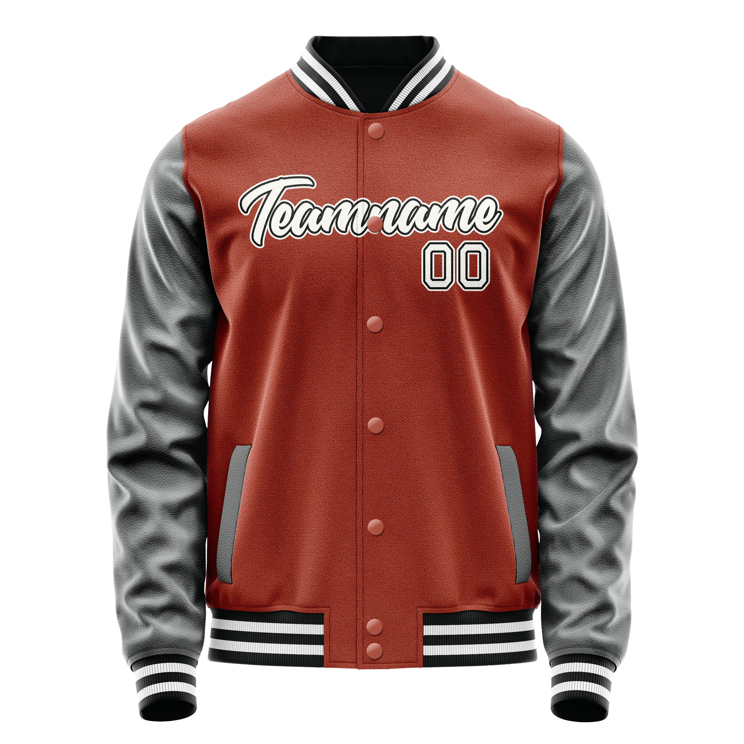 Custom Coral Red Gray Solid Color Varsity Letterman Jacket