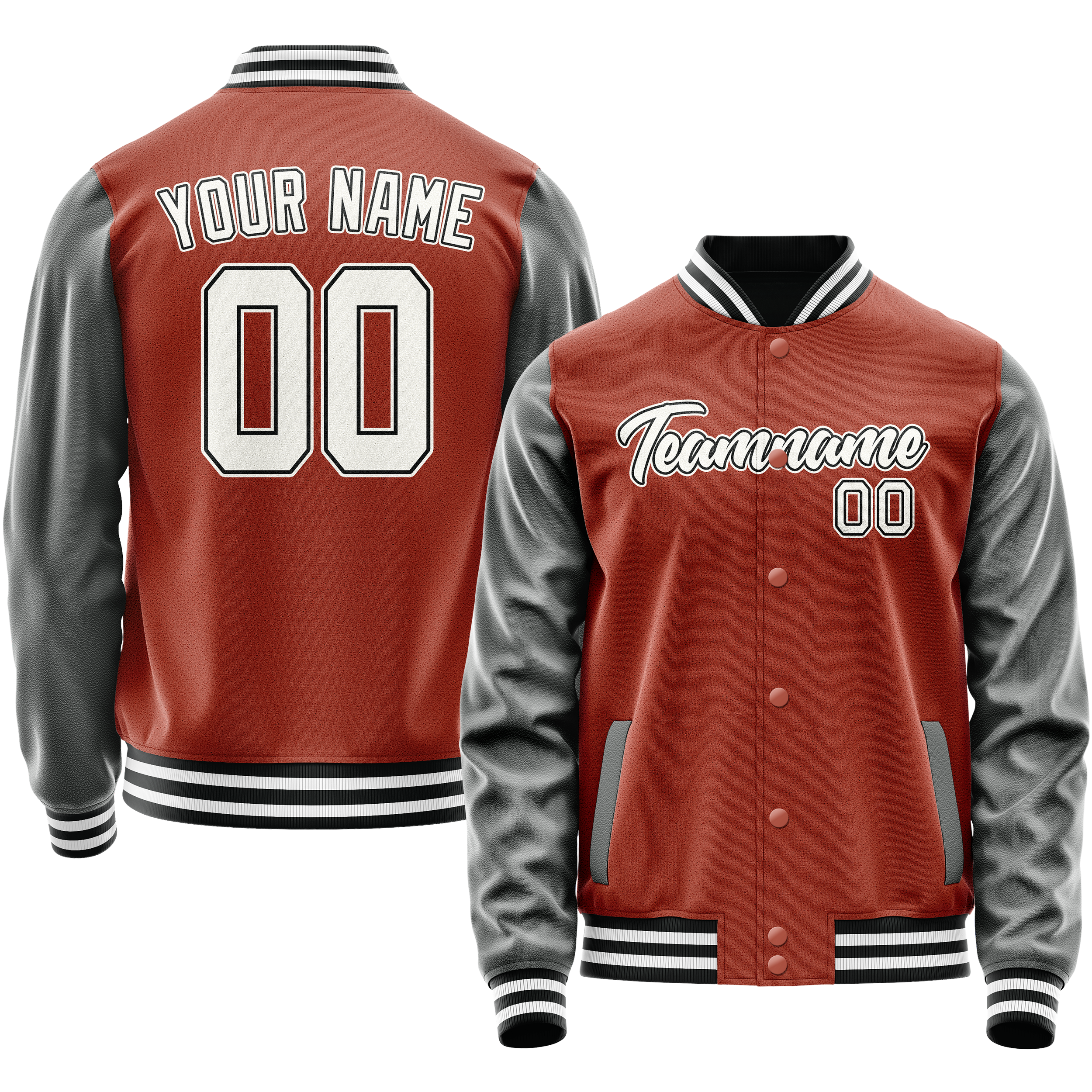 Custom Coral Red Gray Solid Color Varsity Letterman Jacket