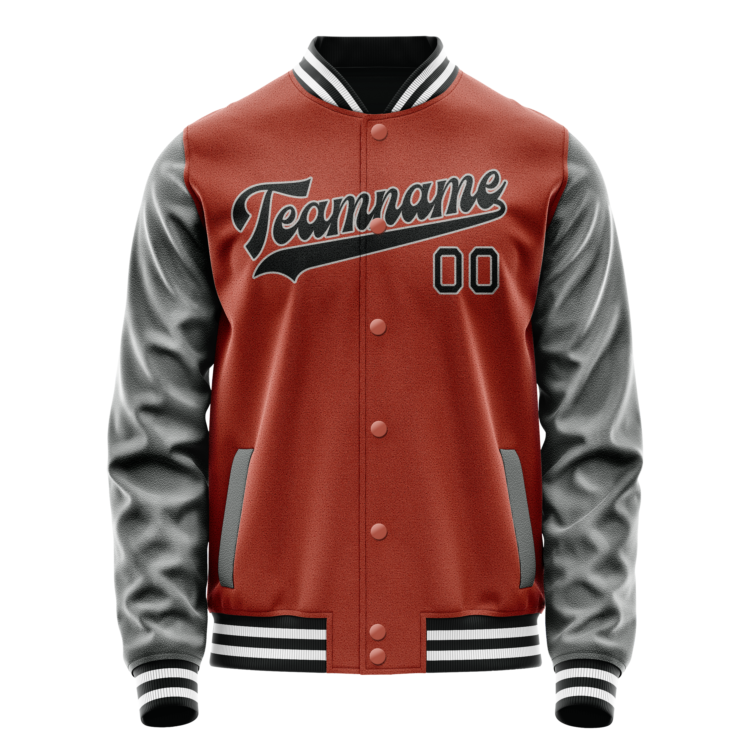 Custom Coral Red Gray Solid Color Varsity Letterman Jacket
