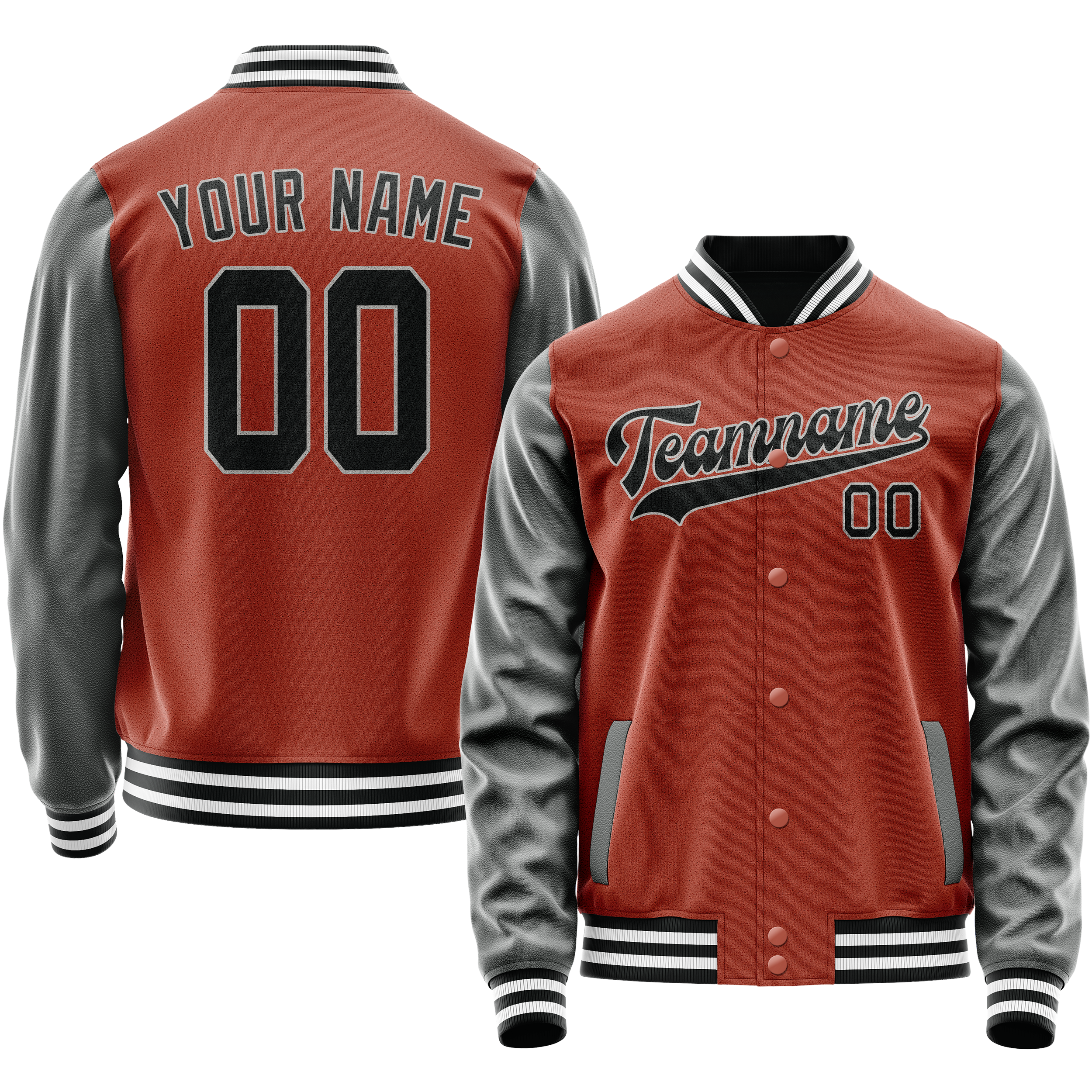 Custom Coral Red Gray Solid Color Varsity Letterman Jacket