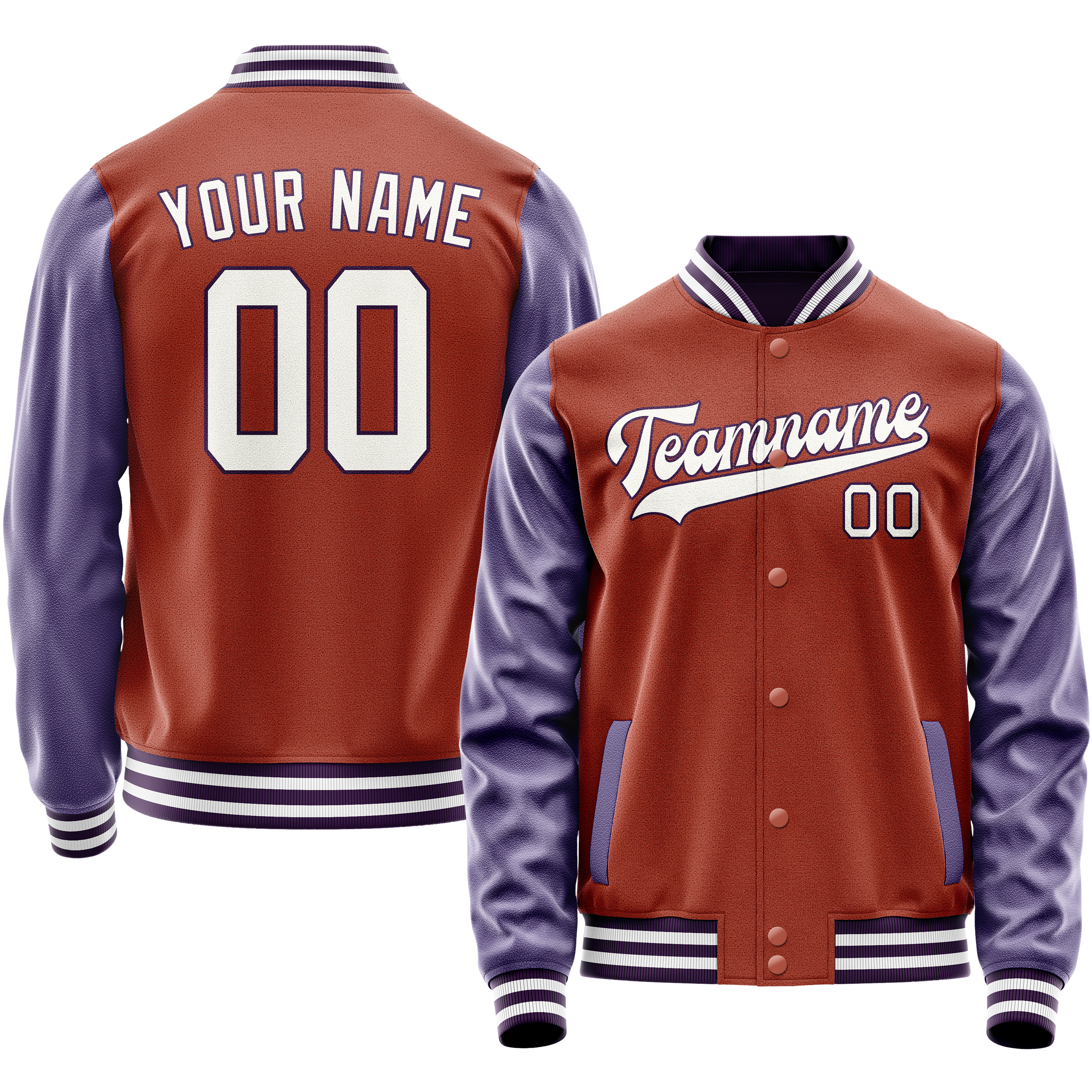 Custom Coral Red Purple Solid Color Varsity Letterman Jacket