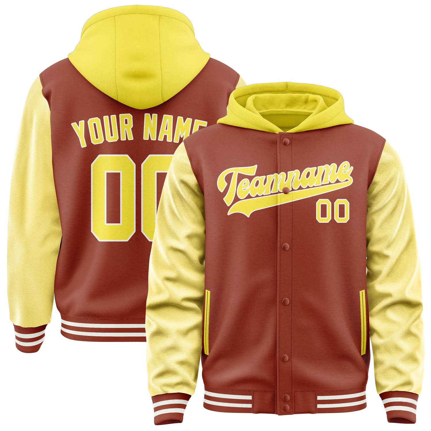 Veste personnalisée rouge corail et jaune clair