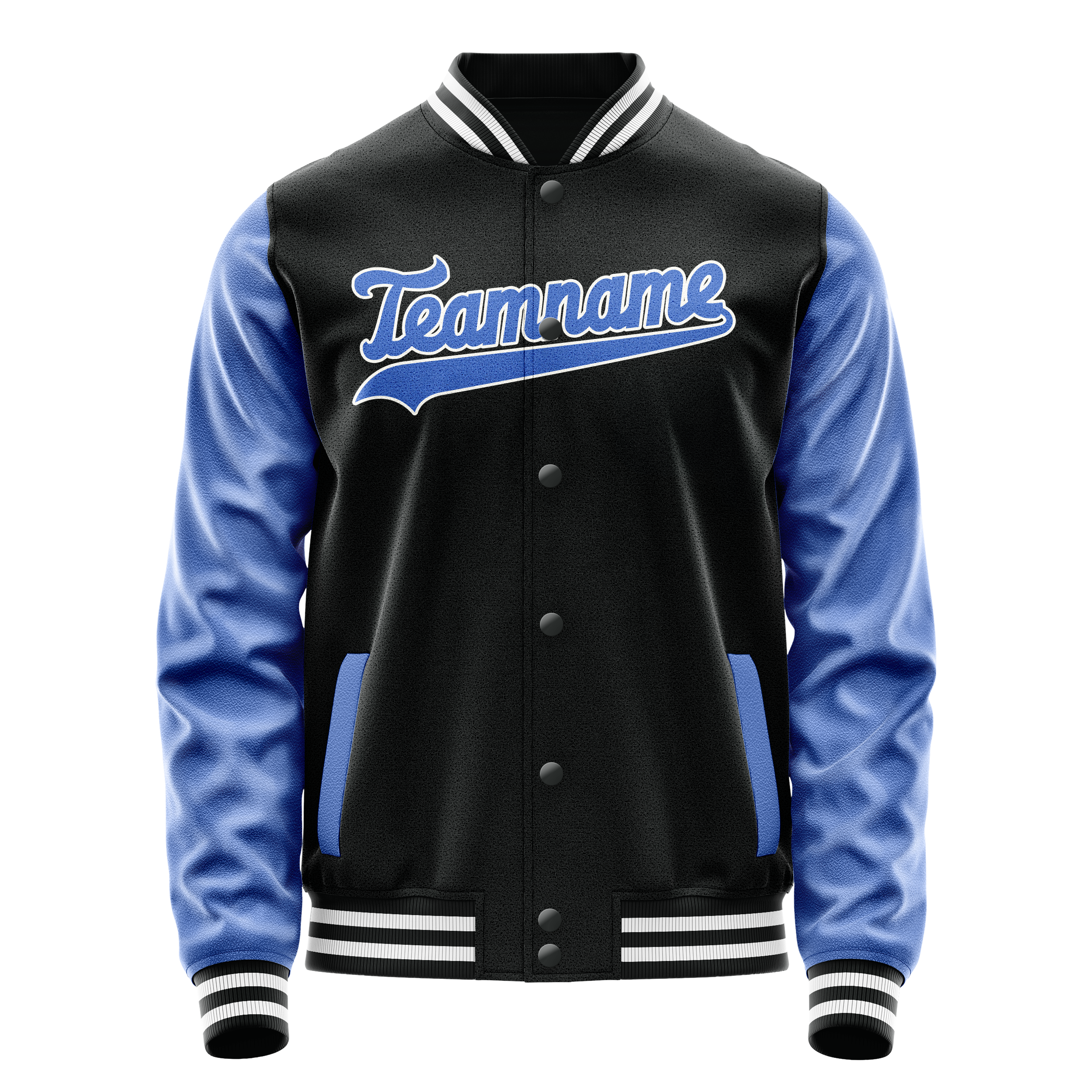 Veste universitaire personnalisée noire et bleu clair unie