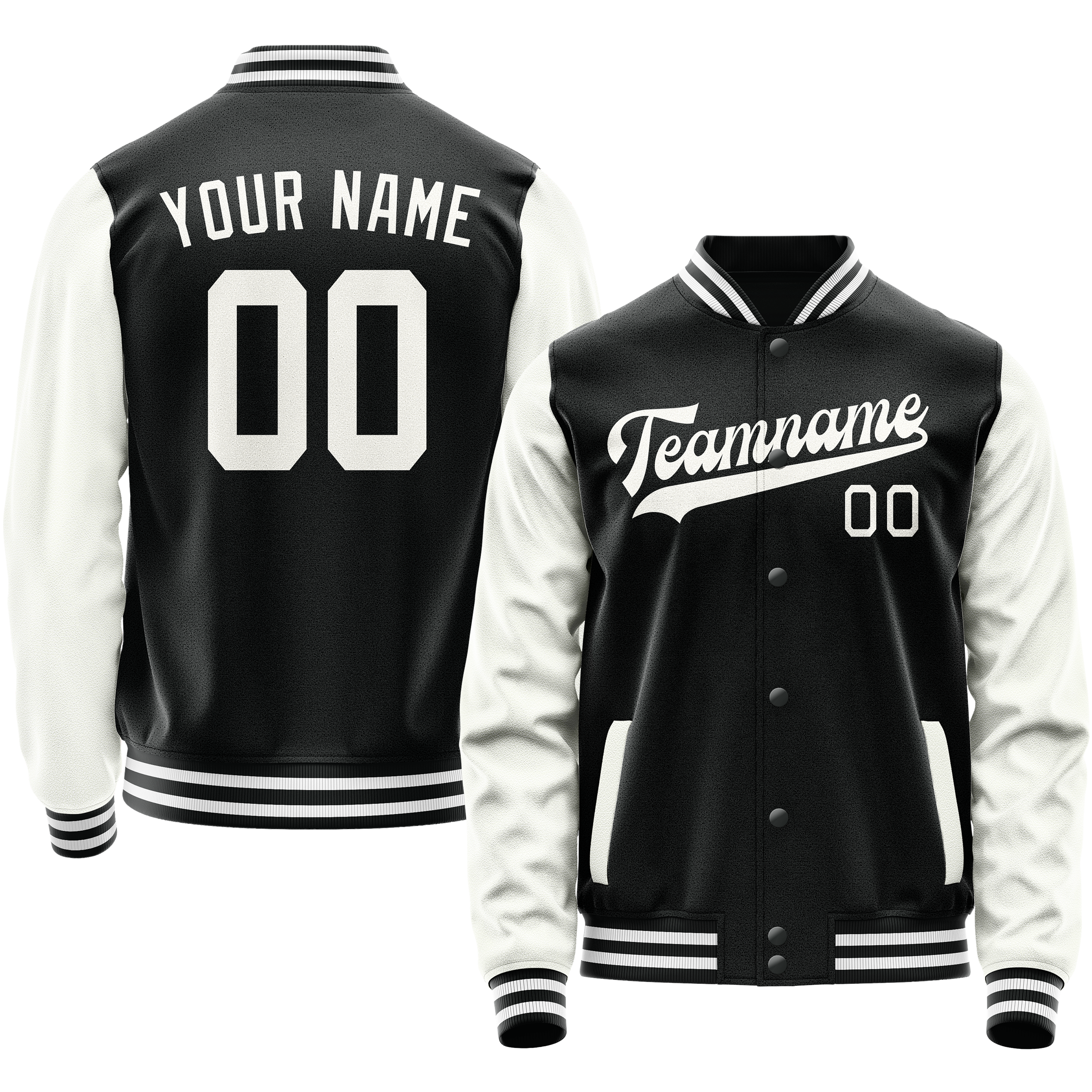 Veste universitaire personnalisée noire et blanche unie