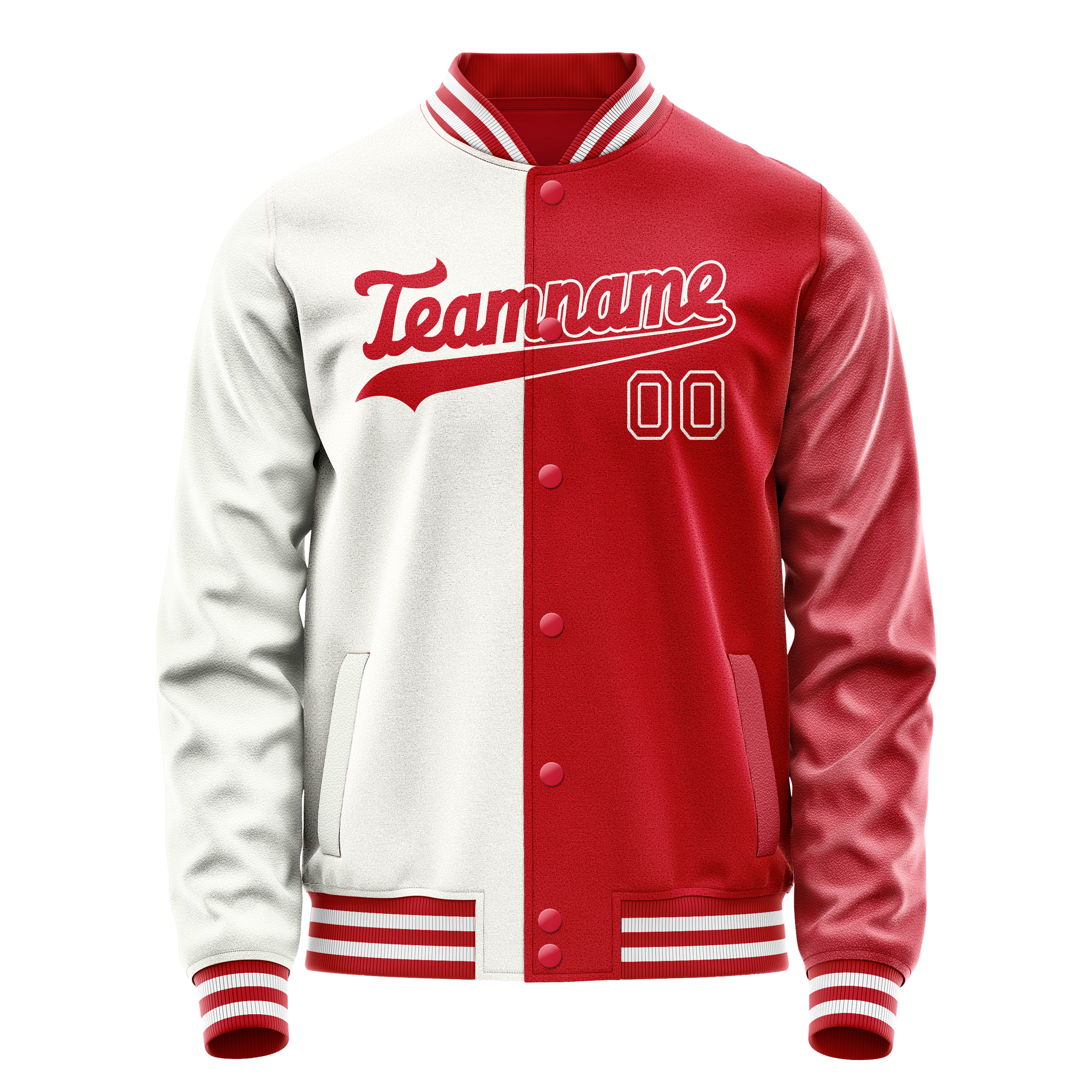 Veste universitaire personnalisée blanche et rouge bicolore