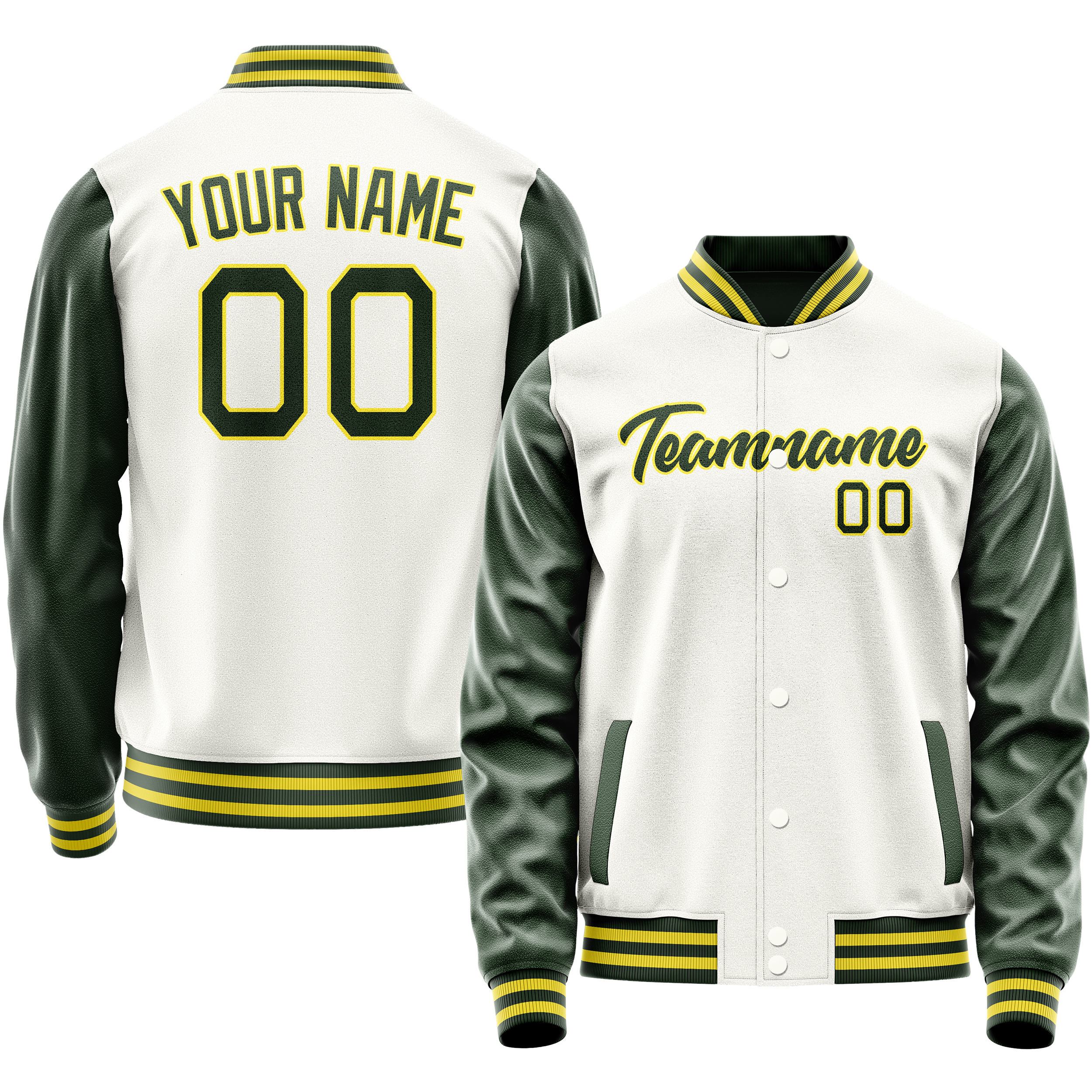 Veste universitaire personnalisée blanche et verte unie