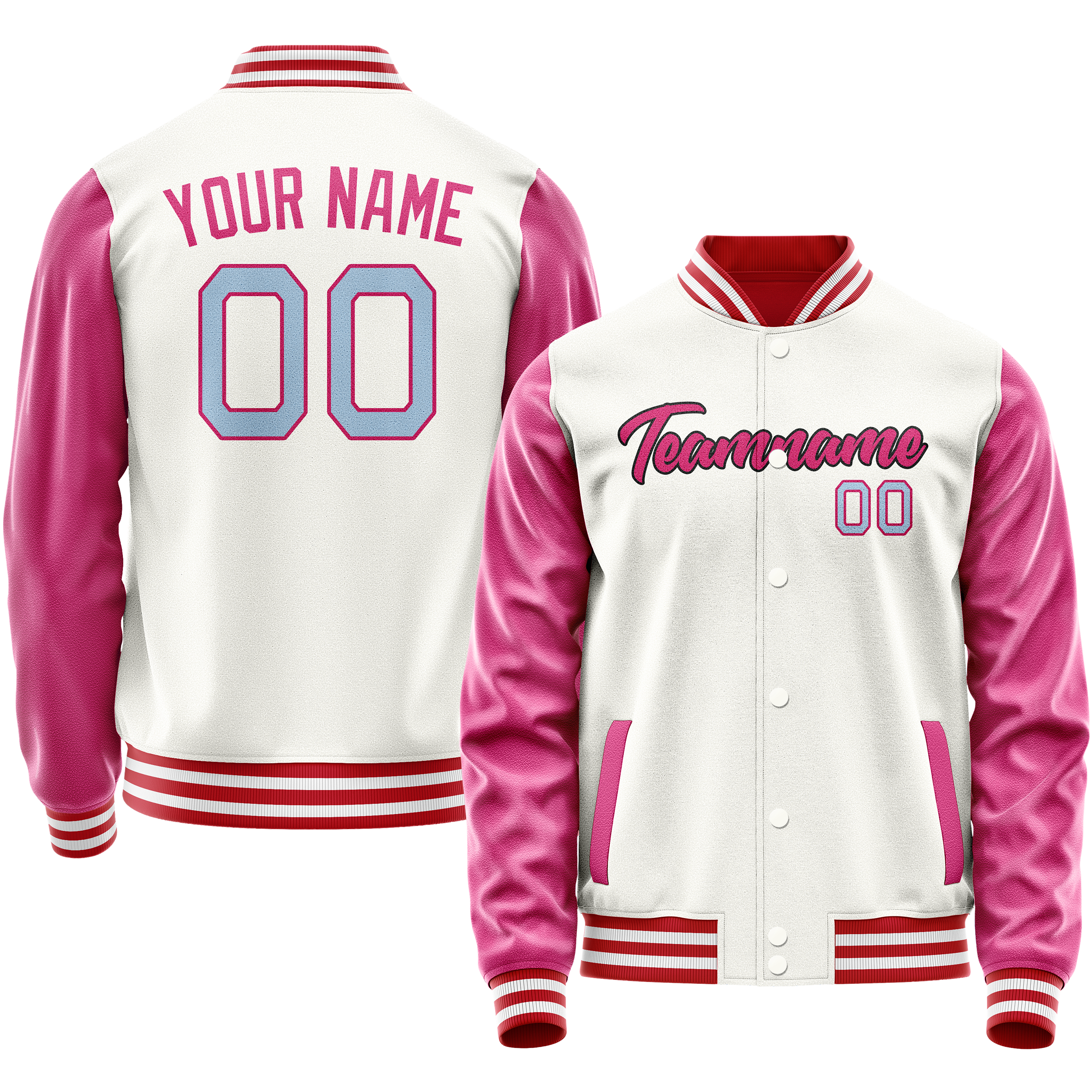 Veste universitaire personnalisée blanche et rose unie