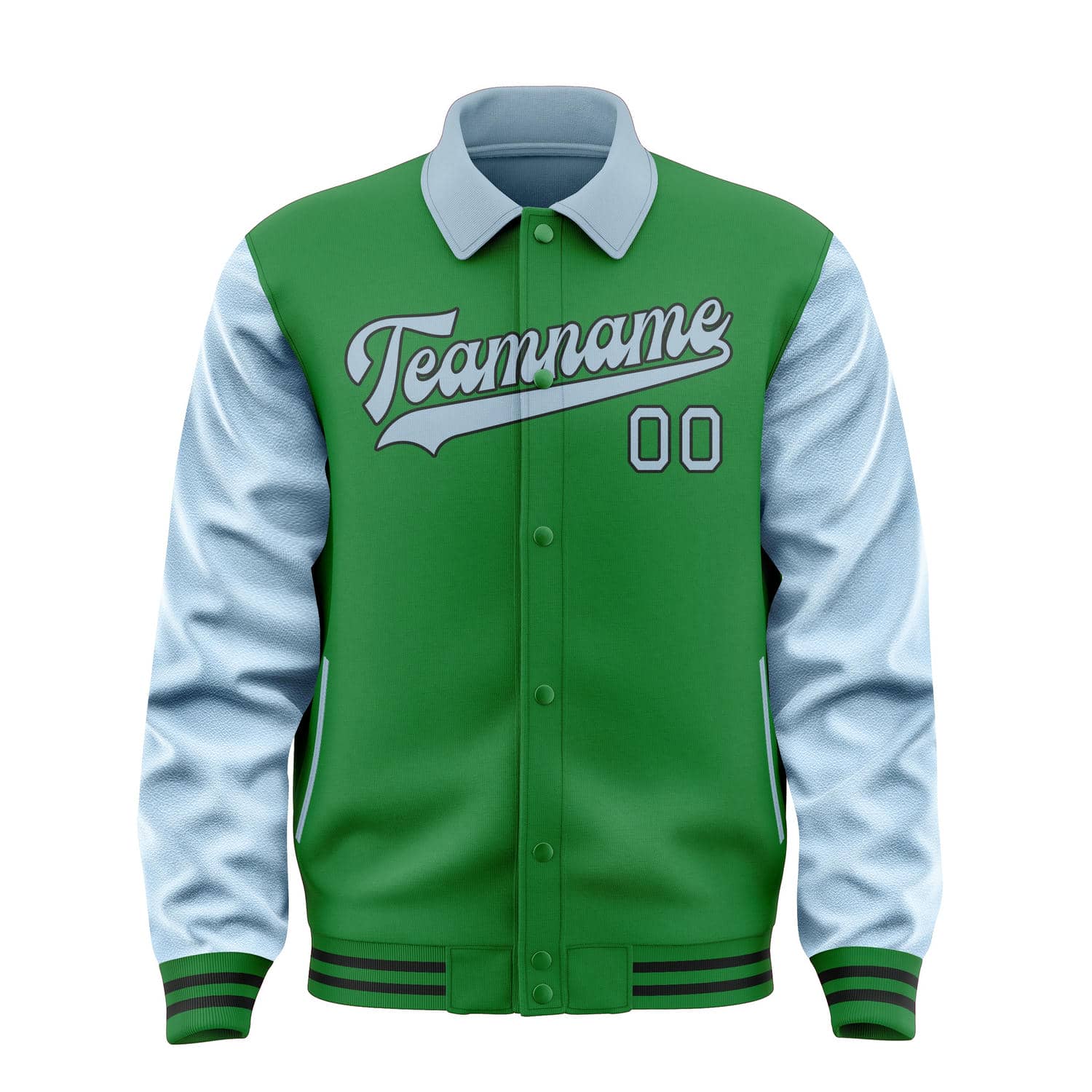 Veste personnalisée vert émeraude et bleu clair