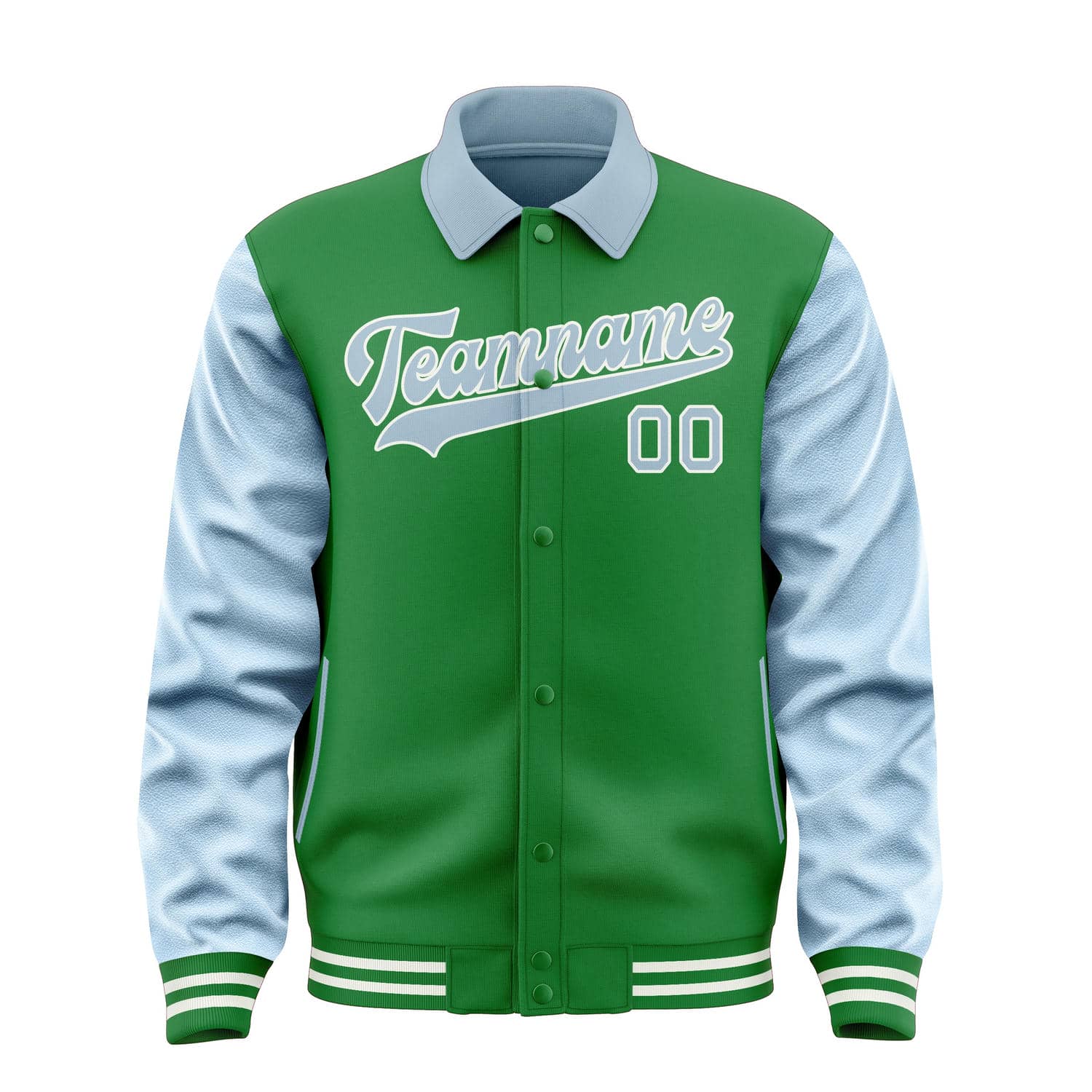 Veste personnalisée vert émeraude et bleu clair