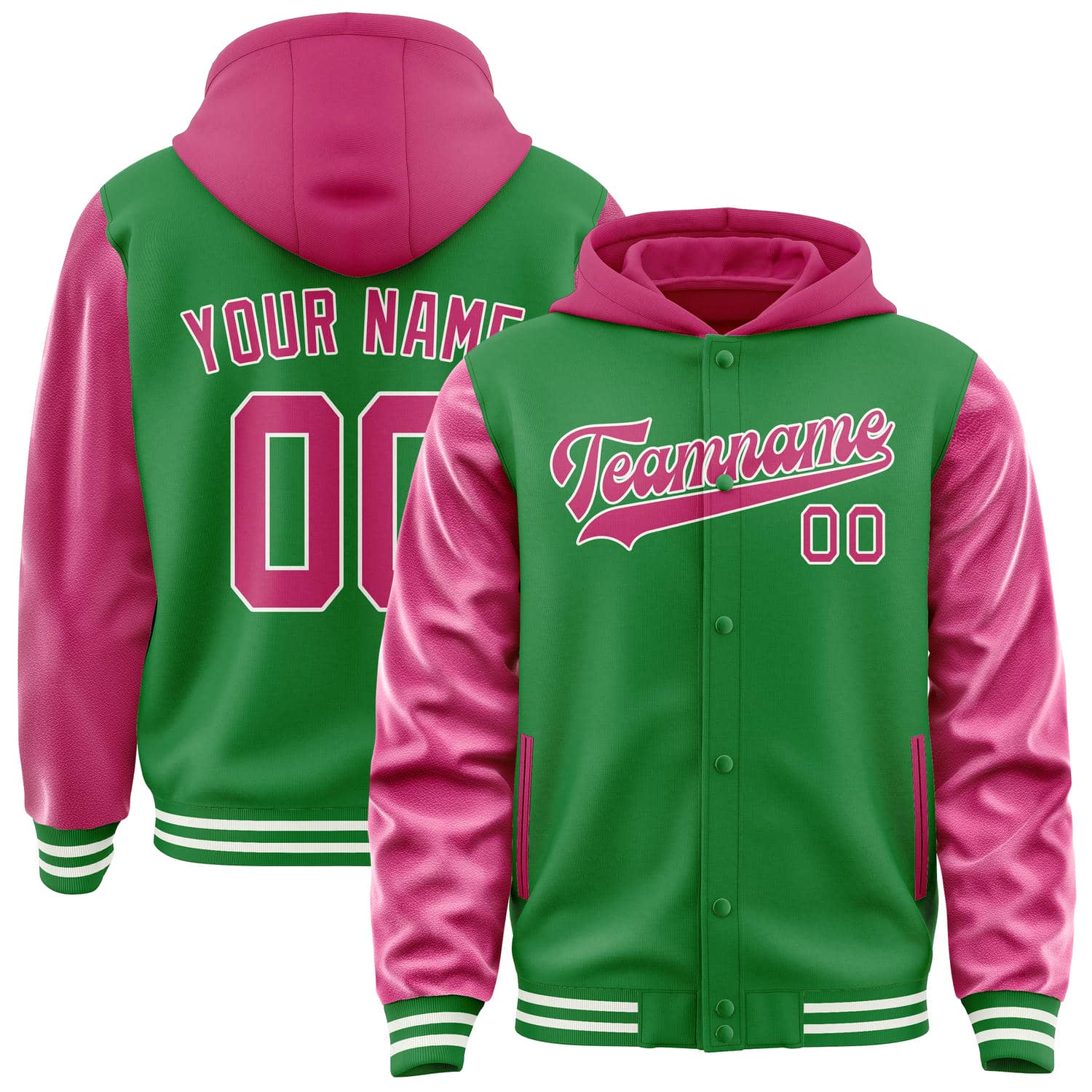 Veste personnalisée vert émeraude et rose