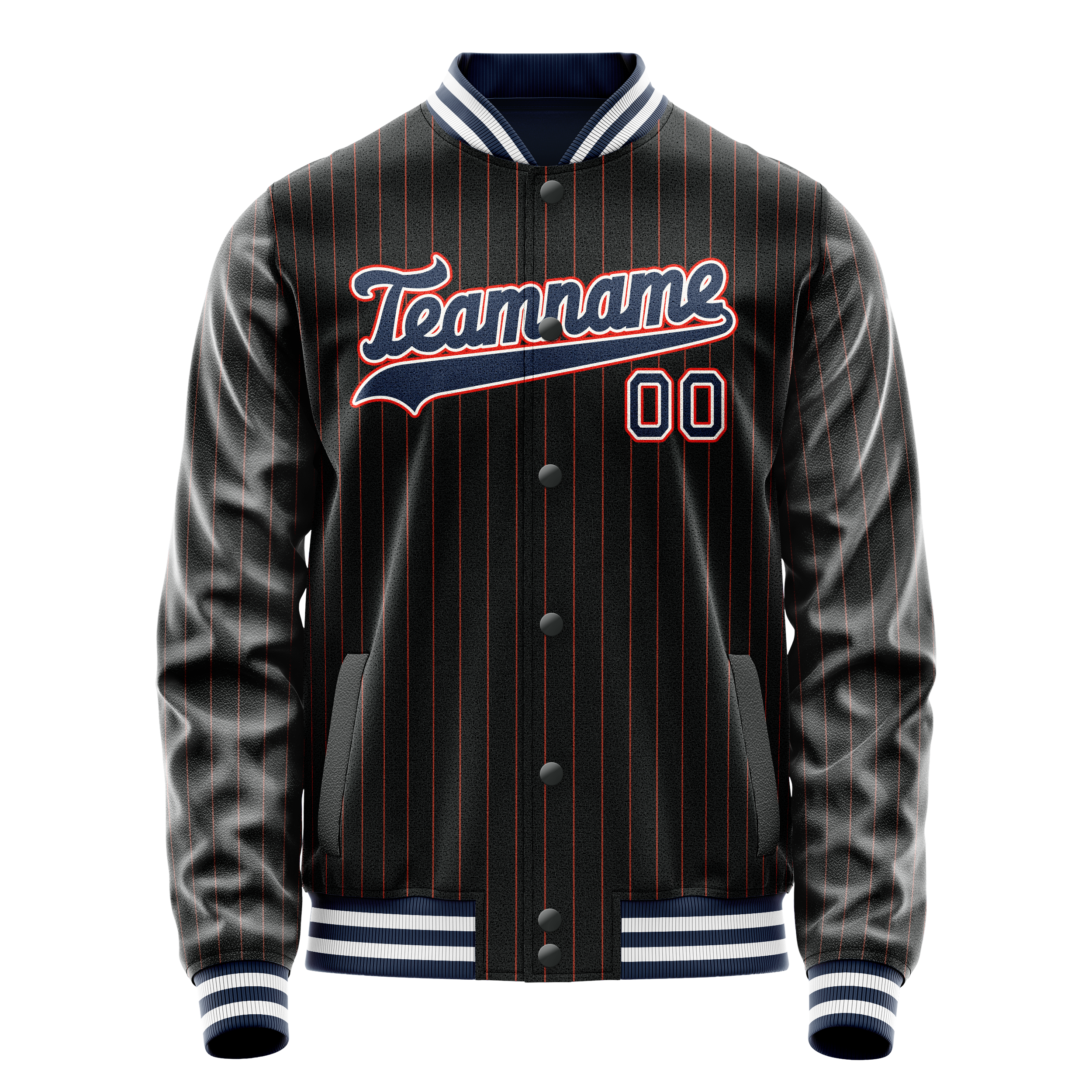 Veste universitaire personnalisée à fines rayures noires, bleues et oranges