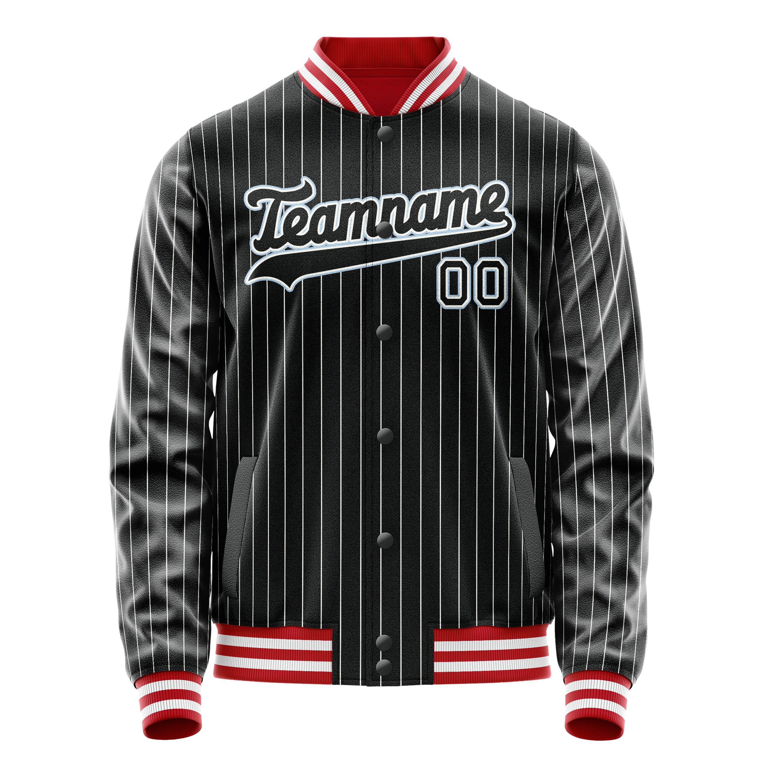 Veste universitaire personnalisée à fines rayures noires, bleu clair et grises