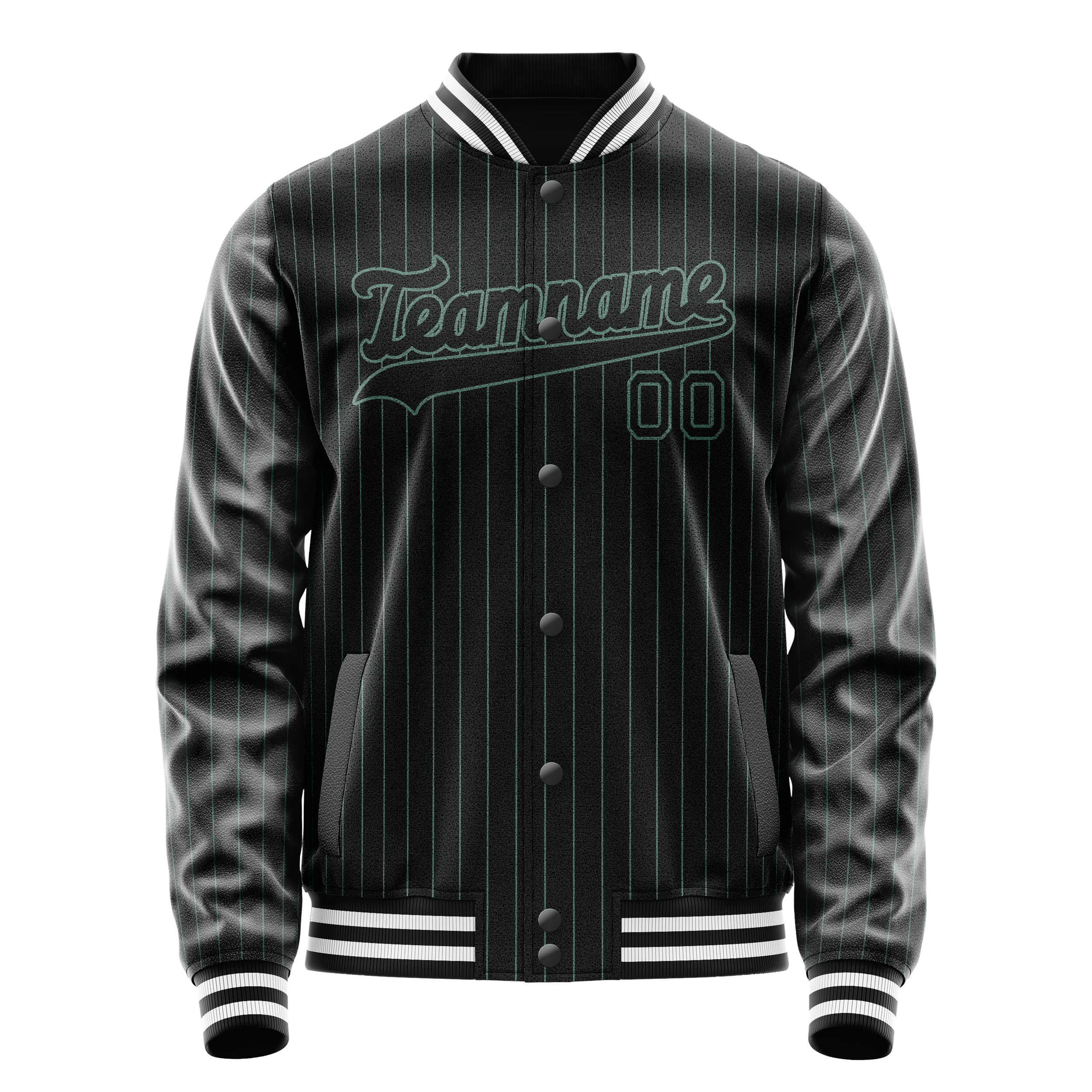 Veste universitaire personnalisée noire et turquoise à fines rayures