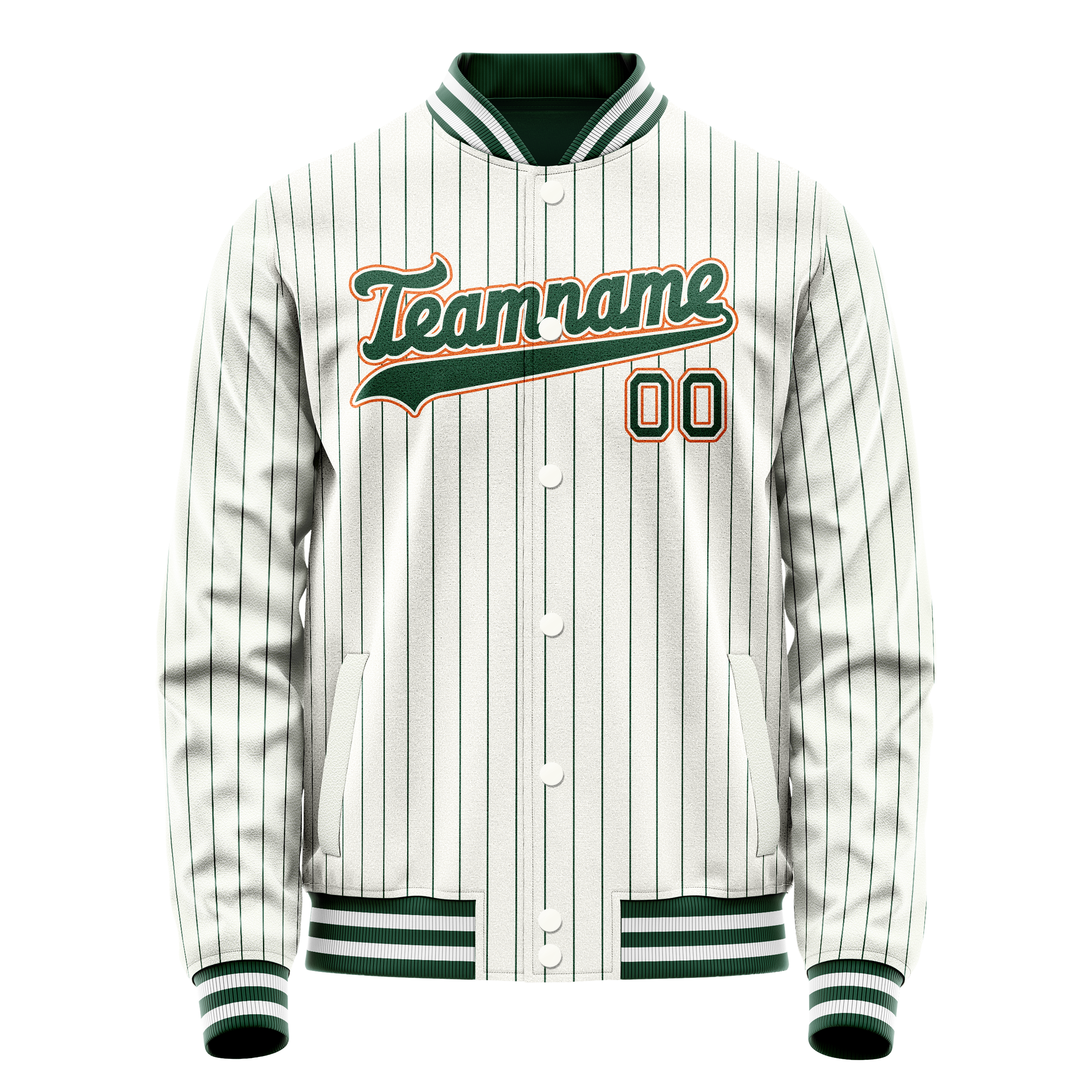 Veste universitaire personnalisée à fines rayures blanches, oranges et vertes