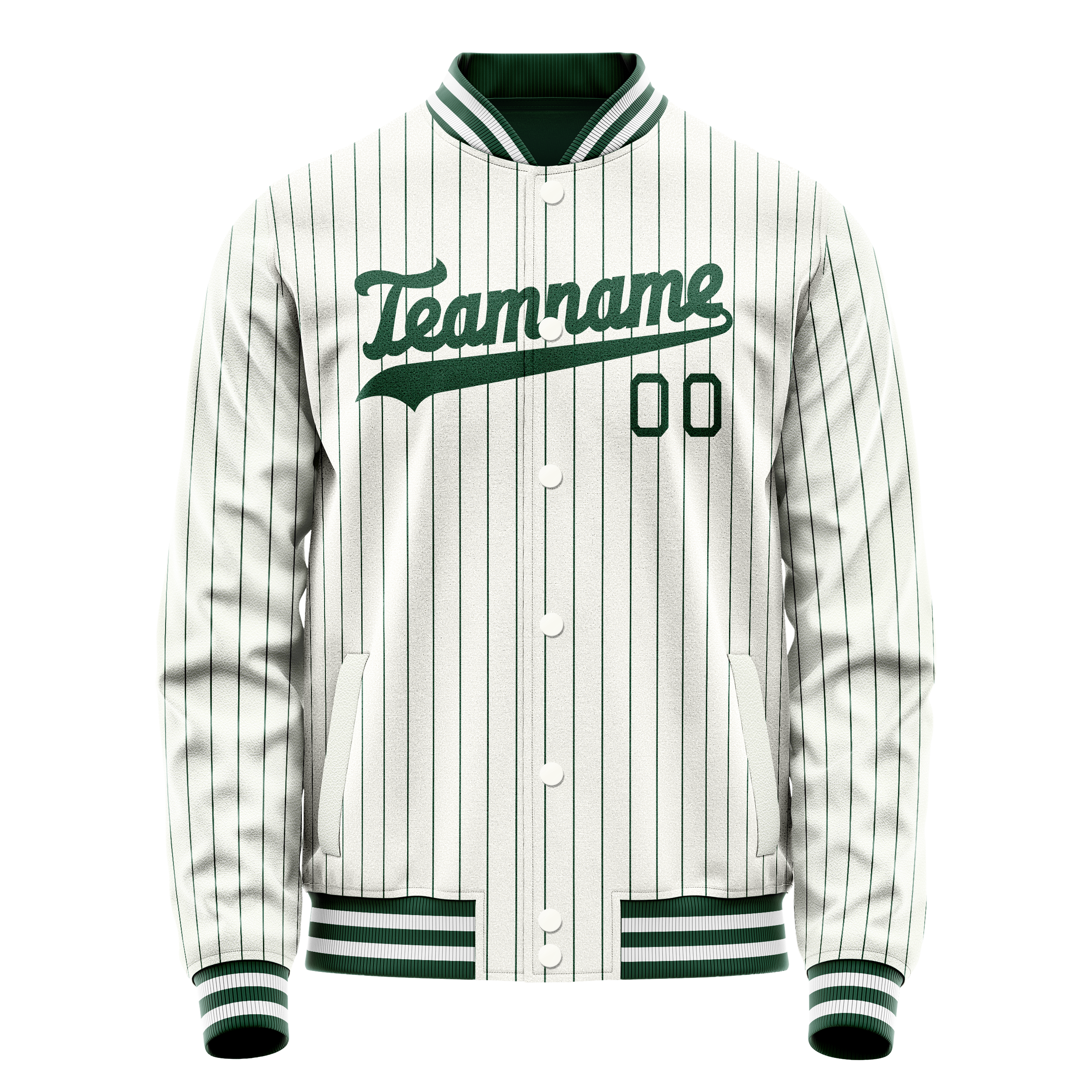 Veste universitaire personnalisée blanche, verte et à fines rayures