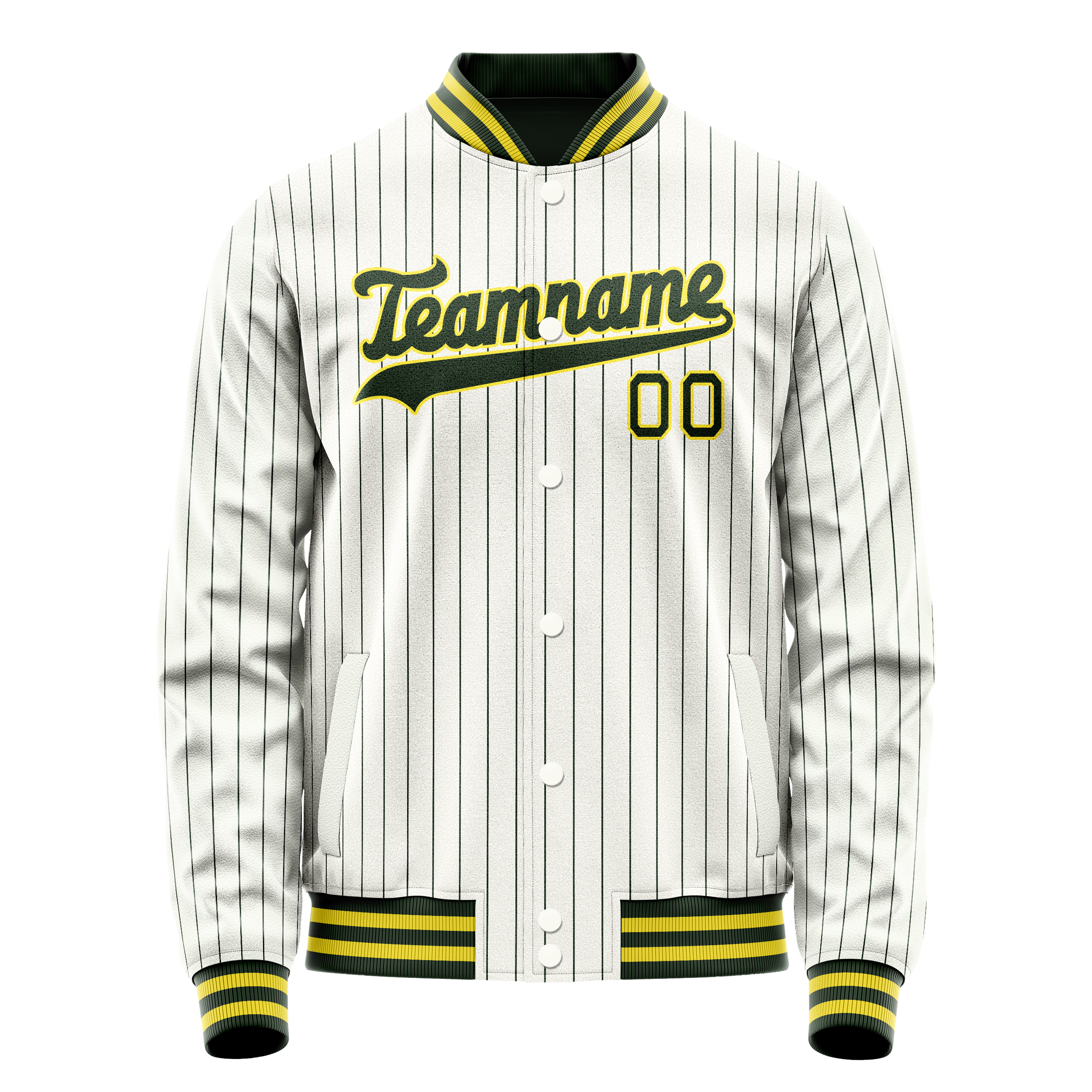 Veste universitaire personnalisée blanche, verte et à fines rayures