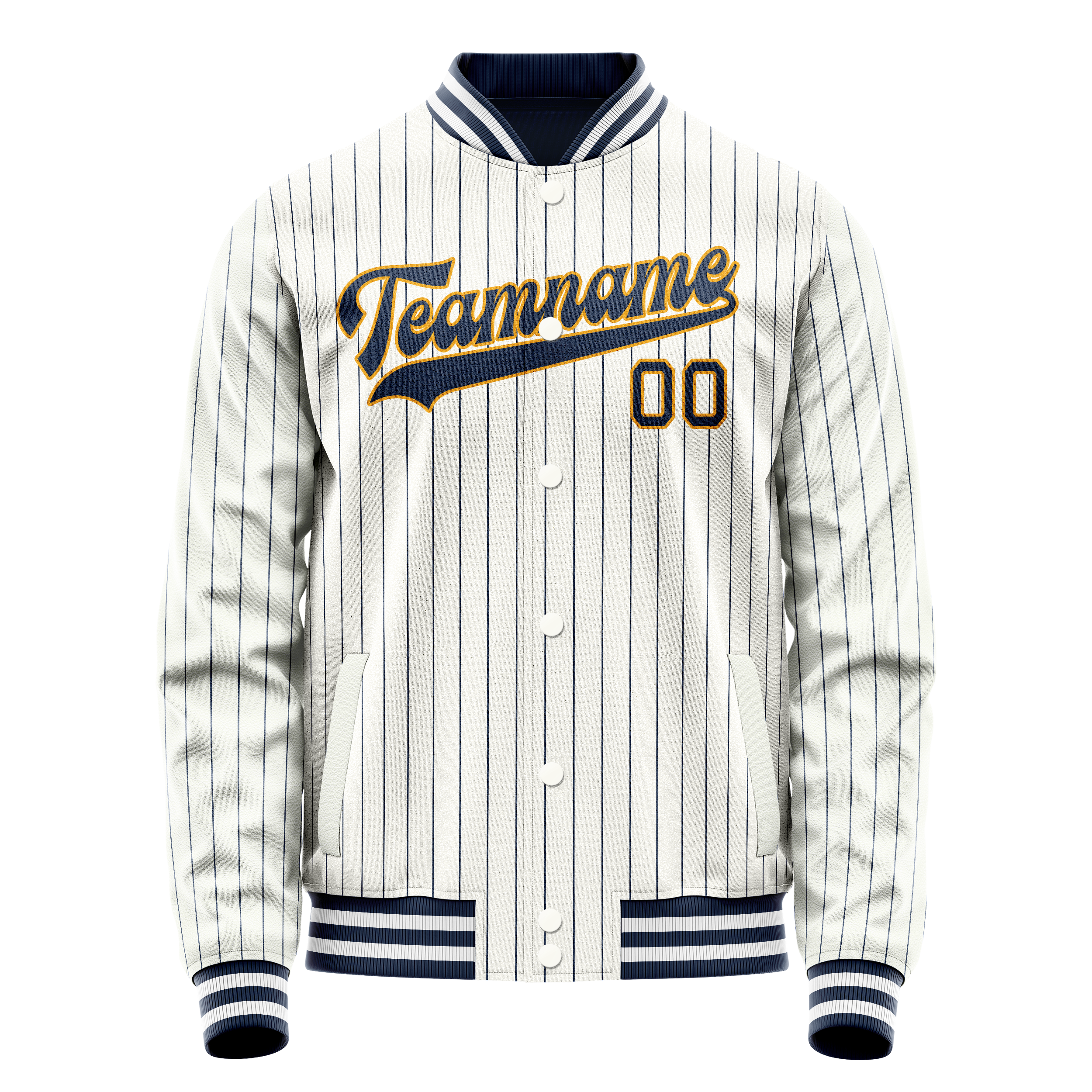 Veste universitaire personnalisée blanche et violette à fines rayures