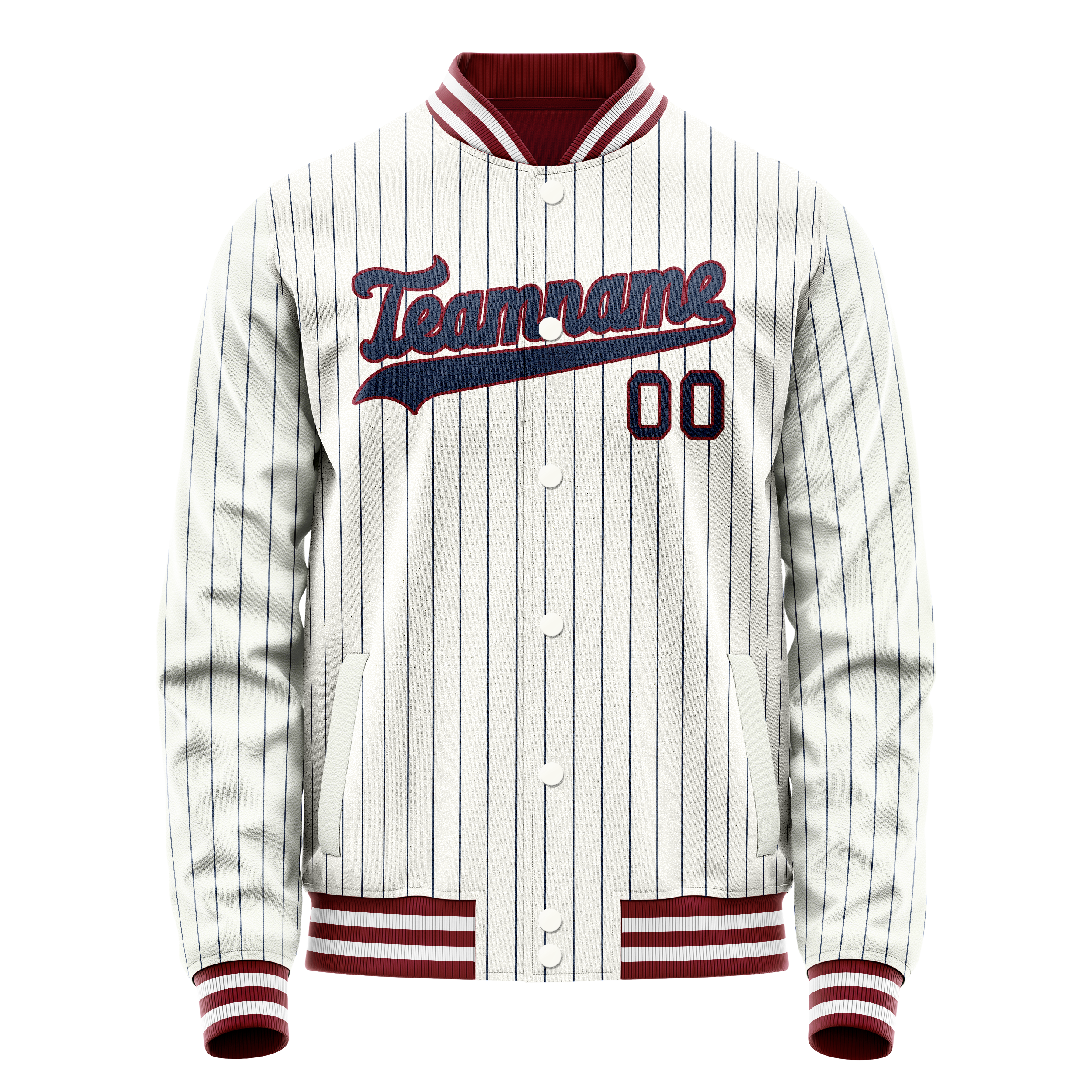 Veste universitaire personnalisée blanche et bleue à fines rayures