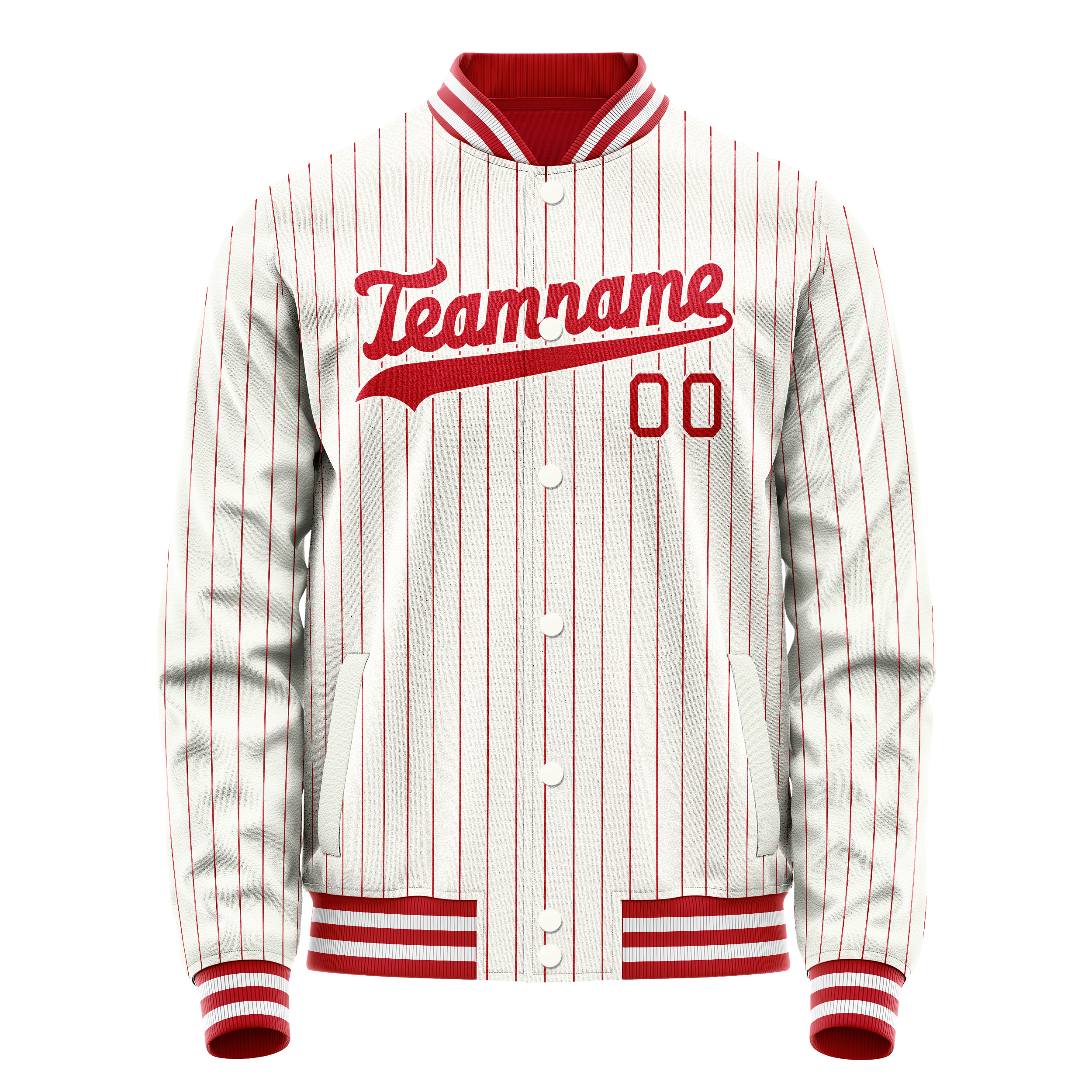 Veste universitaire personnalisée blanche et rouge à fines rayures