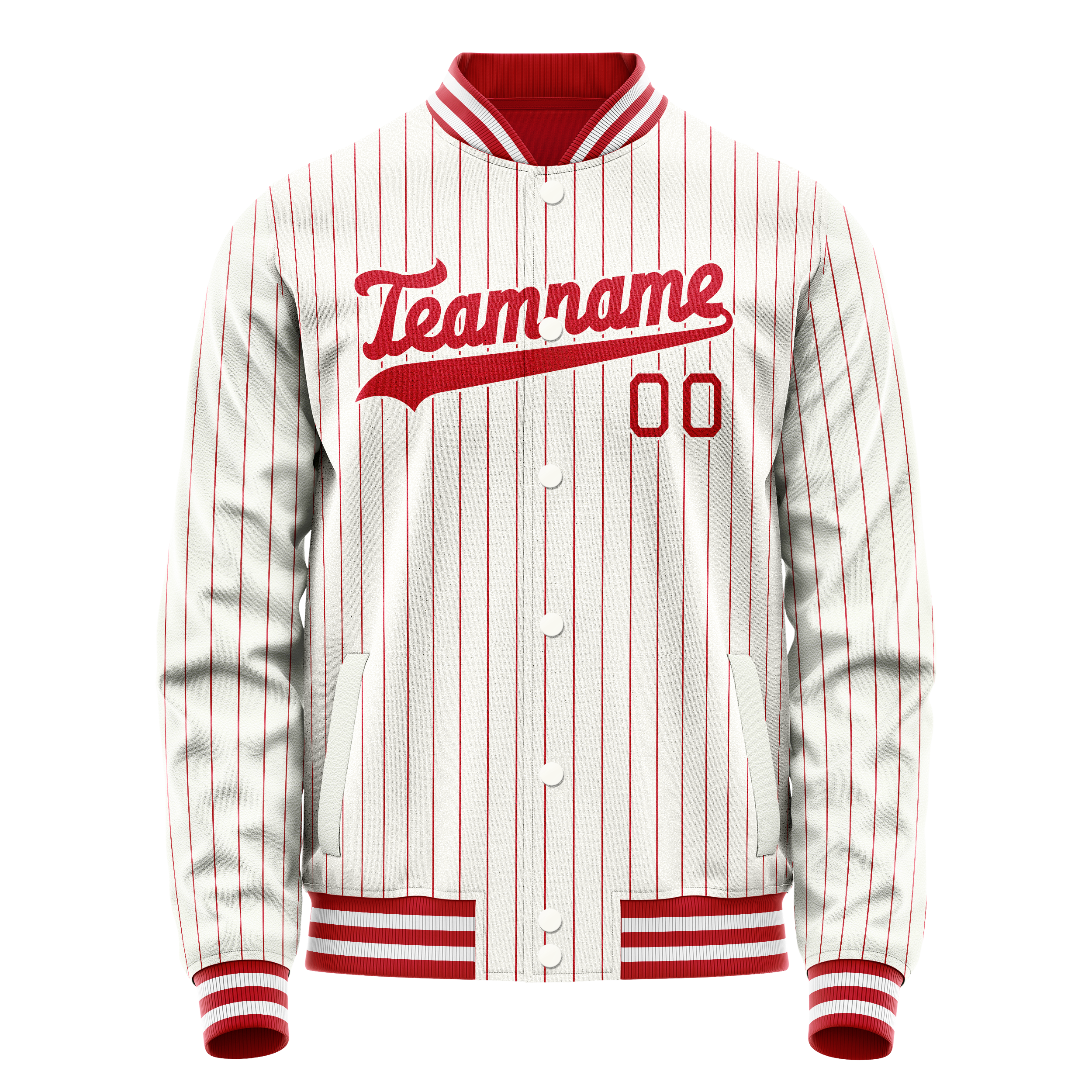 Veste universitaire personnalisée blanche et rouge à fines rayures