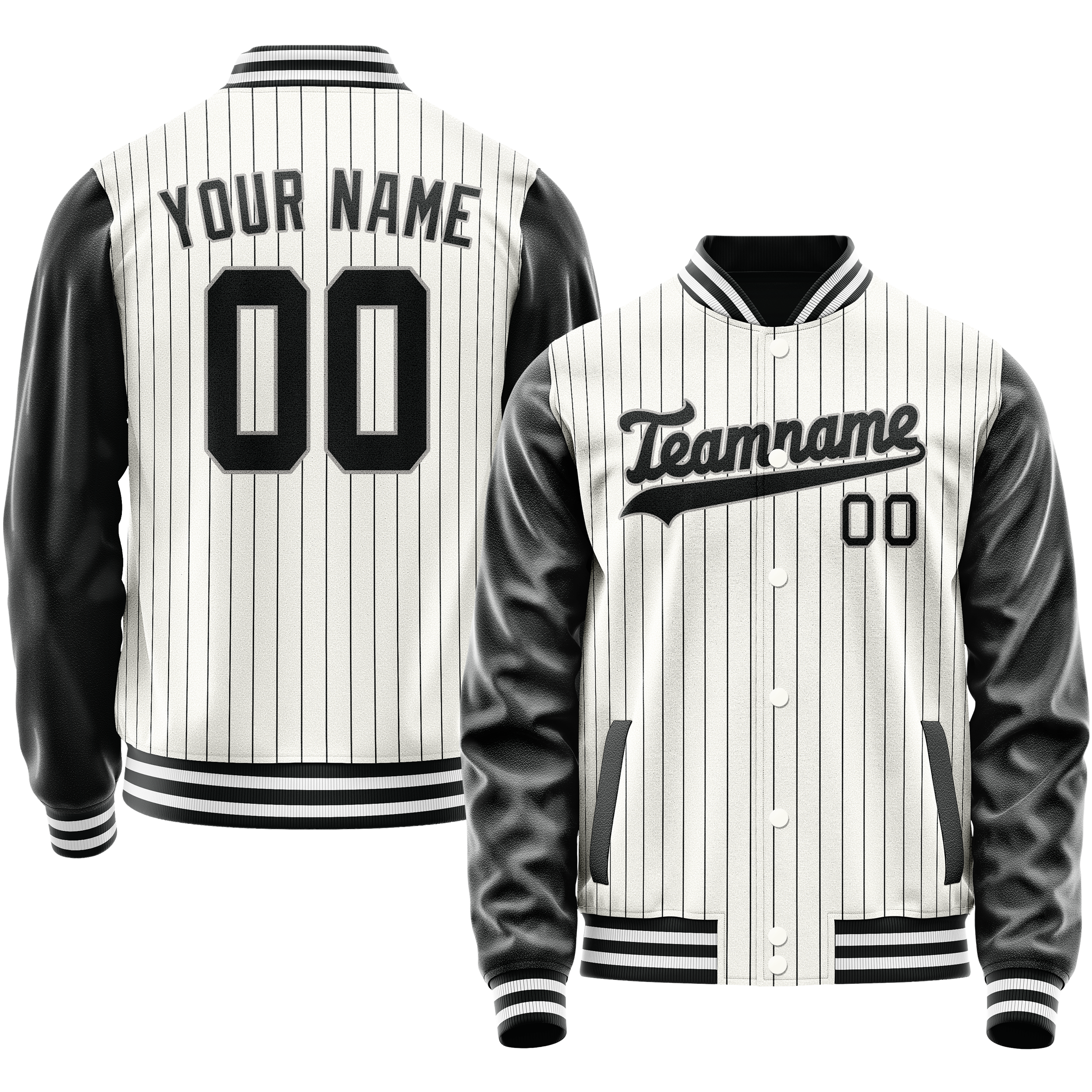 Veste universitaire personnalisée à fines rayures blanches, noires et grises