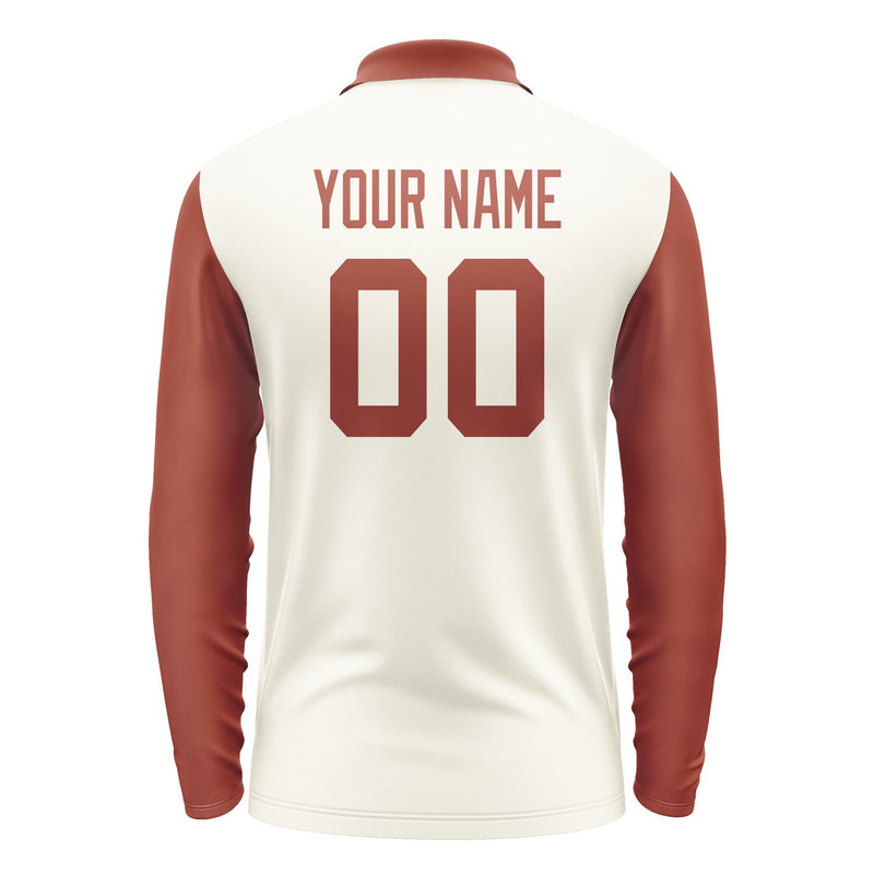 Custom Cream Coral Red Long Sleeve Polo Shirt Pl031616B116