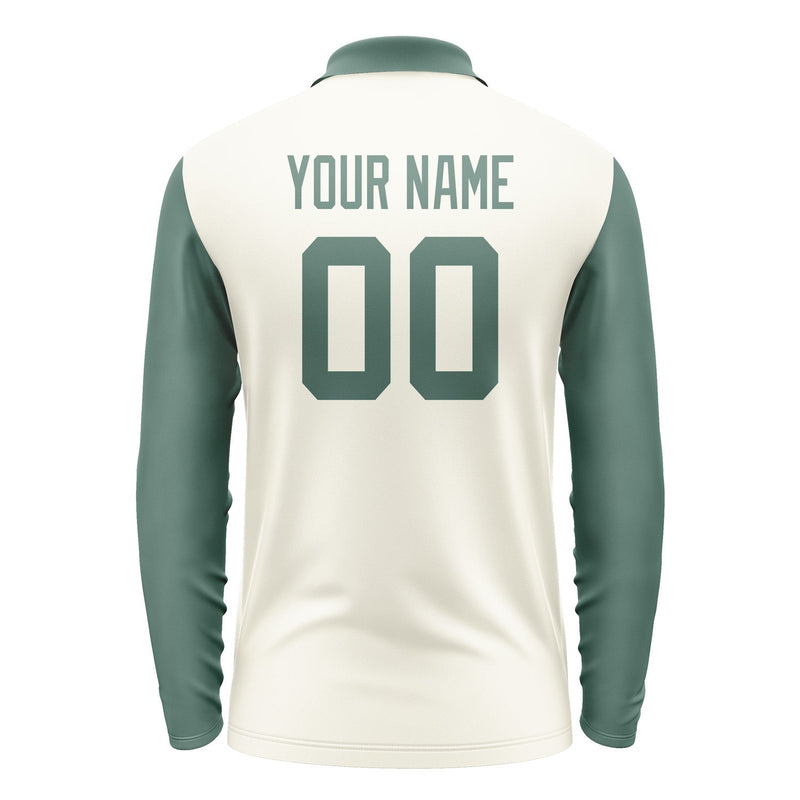 Custom Cream Blue Green Long Sleeve Polo Shirt Pl032727B127