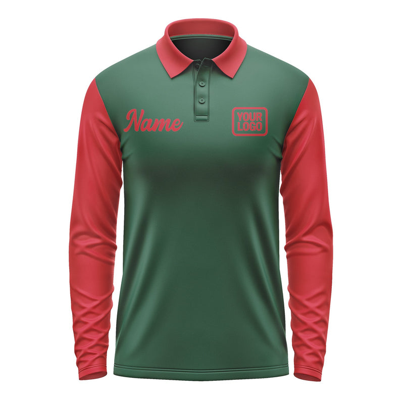 Custom Green Red Long Sleeve Polo Shirt Pl051414B114
