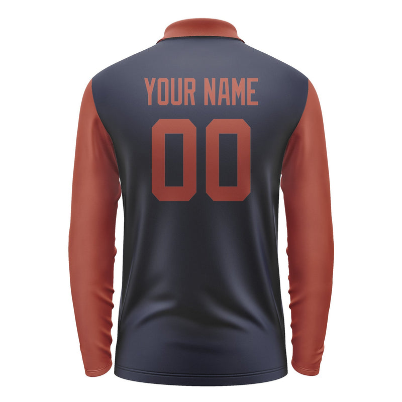 Custom Navy Coral Red Long Sleeve Polo Shirt Pl111616B116