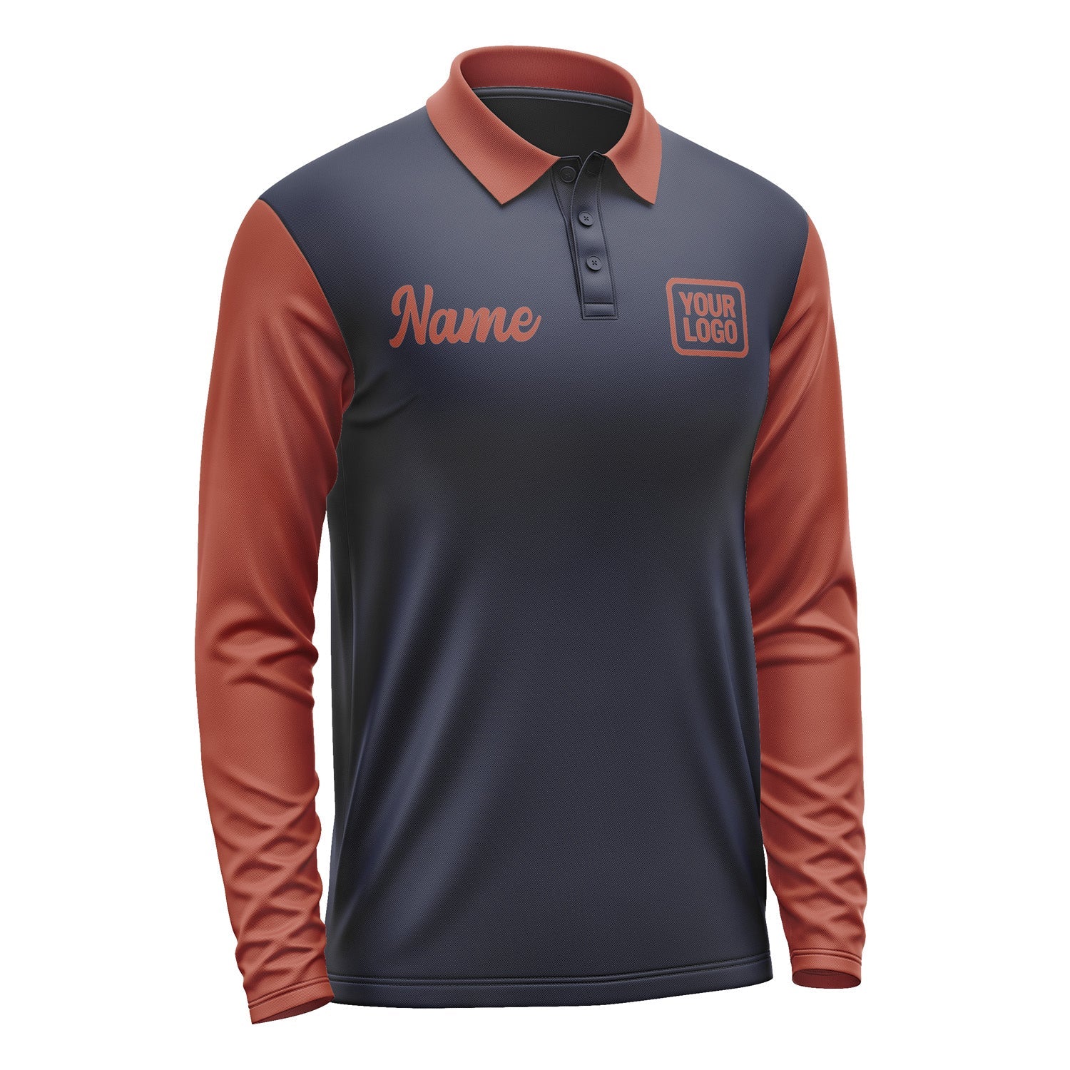 Custom Navy Coral Red Long Sleeve Polo Shirt Pl111616B116