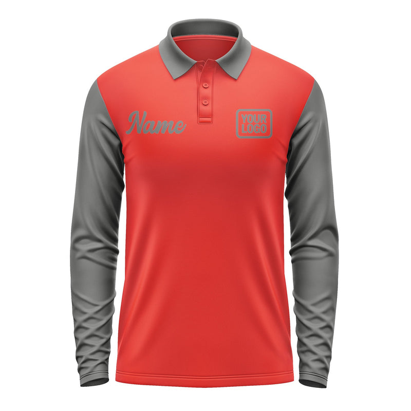 Custom Orange Red Dark Grey Long Sleeve Polo Shirt Pl122020B120