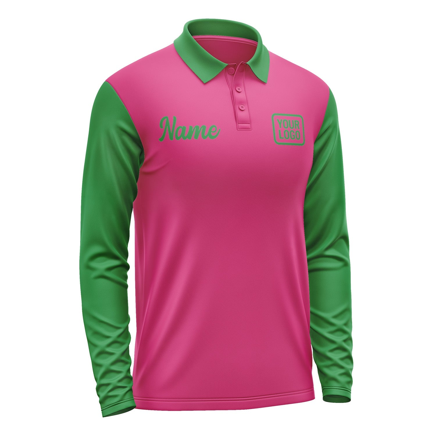 Custom Pink Emerald Green Long Sleeve Polo Shirt Pl132424B124