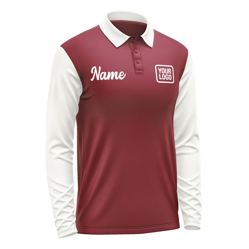 Custom Crimson Red White Long Sleeve Polo Shirt Pl151818B118