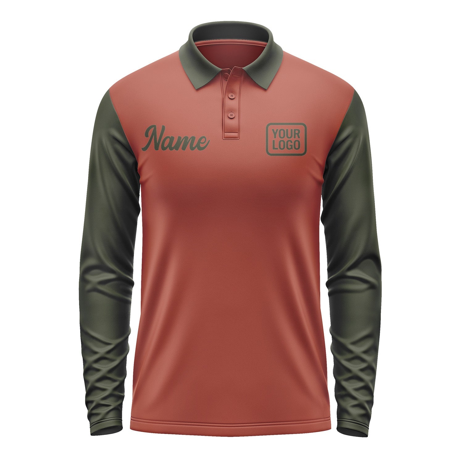 Custom Coral Red Olive Long Sleeve Polo Shirt Pl160202B102