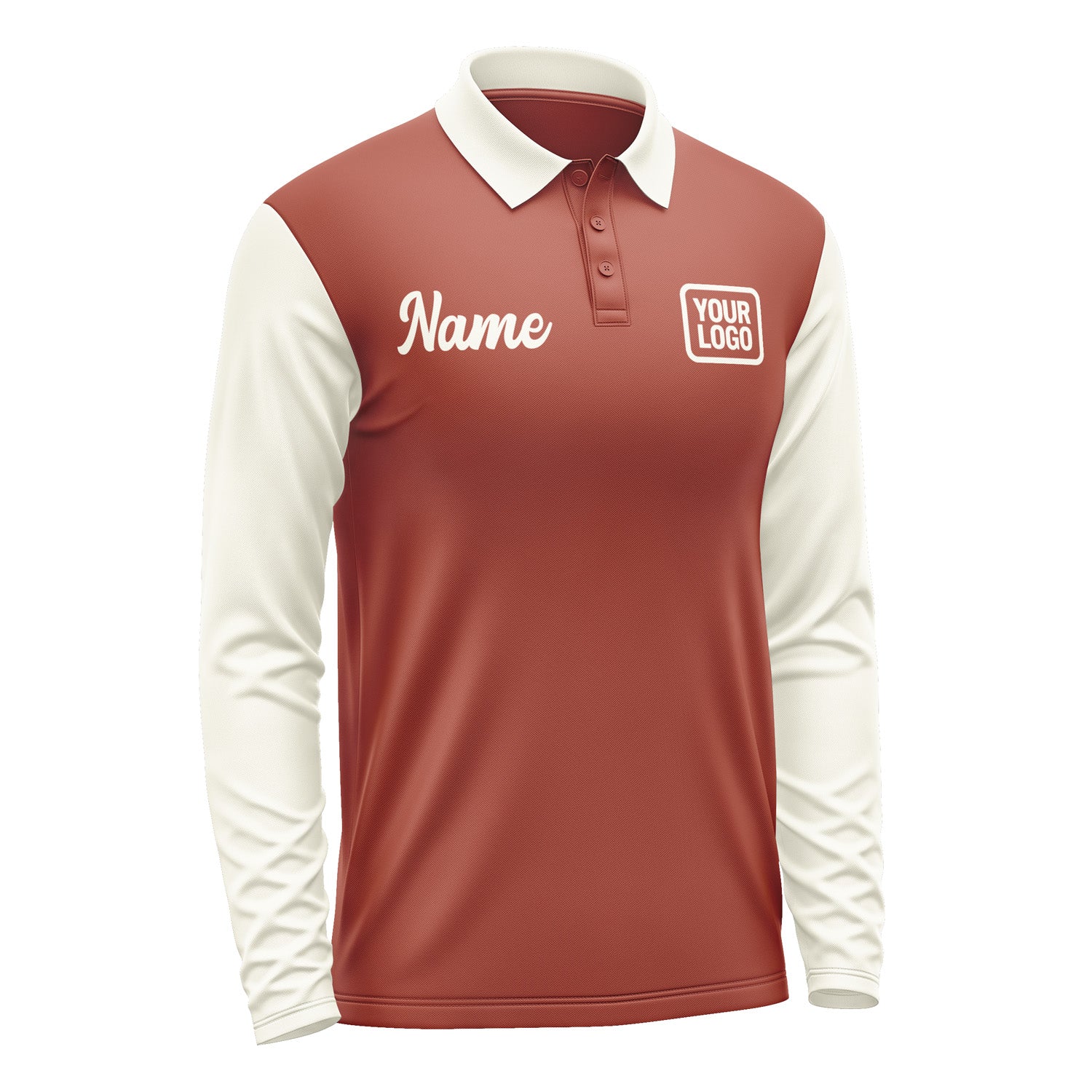 Custom Coral Red Cream Long Sleeve Polo Shirt Pl160303B103