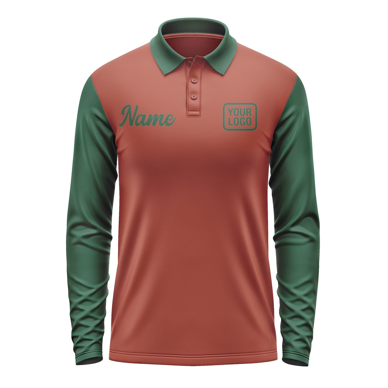 Custom Coral Red Green Long Sleeve Polo Shirt Pl160505B105