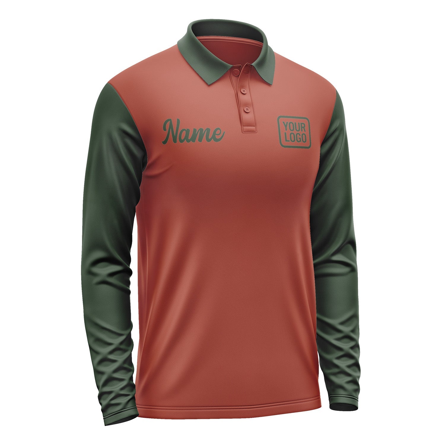 Custom Coral Red Dark Green Long Sleeve Polo Shirt Pl160606B106