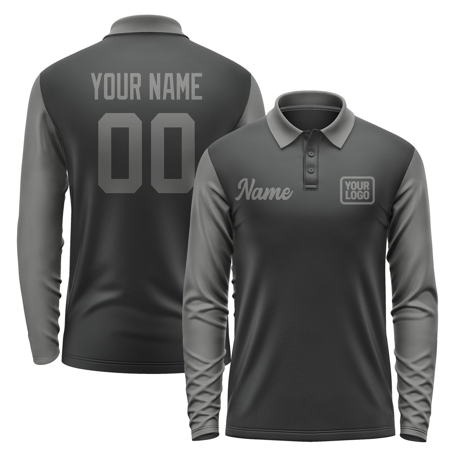 Custom Black Dark Grey Long Sleeve Polo Shirt Pl172020B120