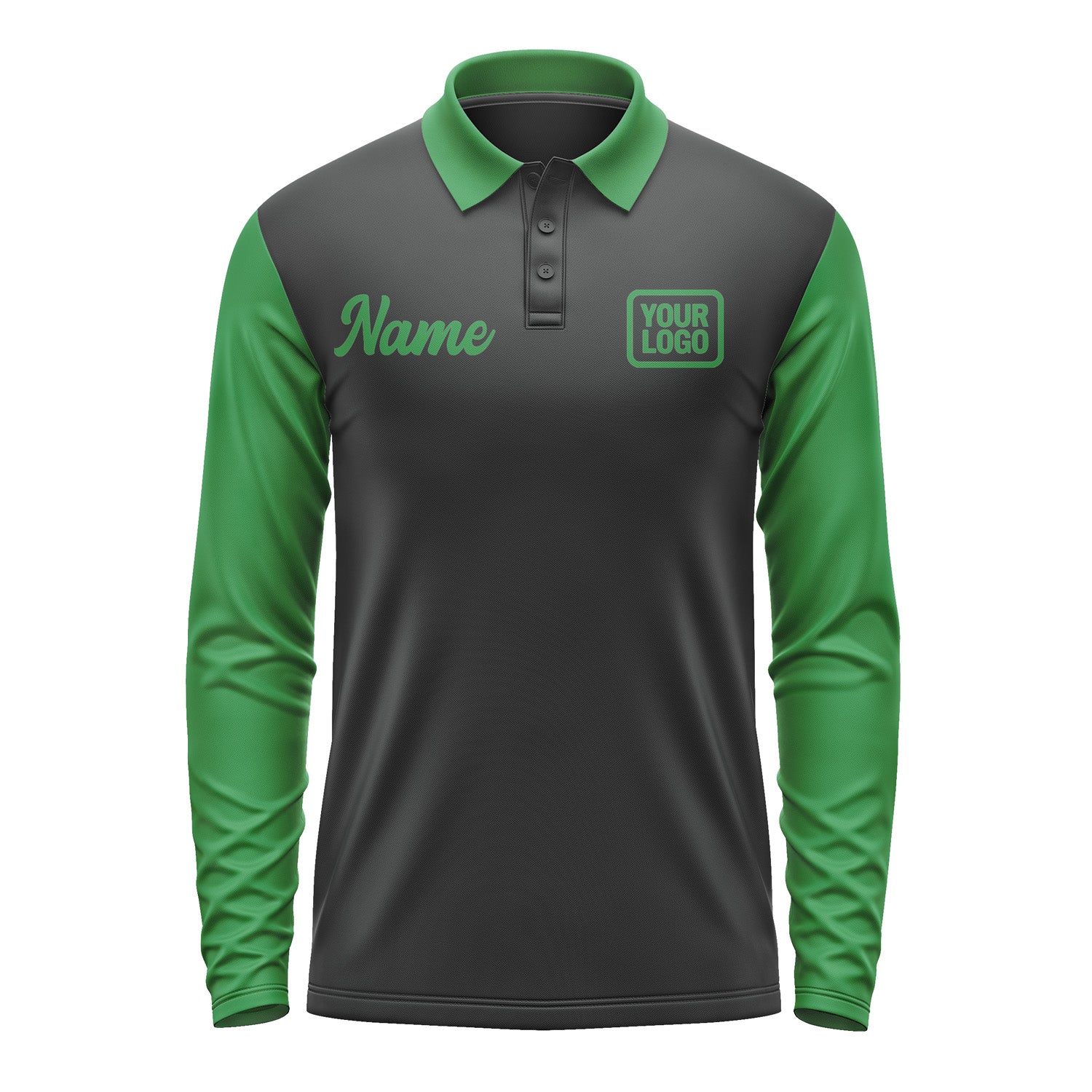 Custom Black Emerald Green Long Sleeve Polo Shirt Pl172424B124