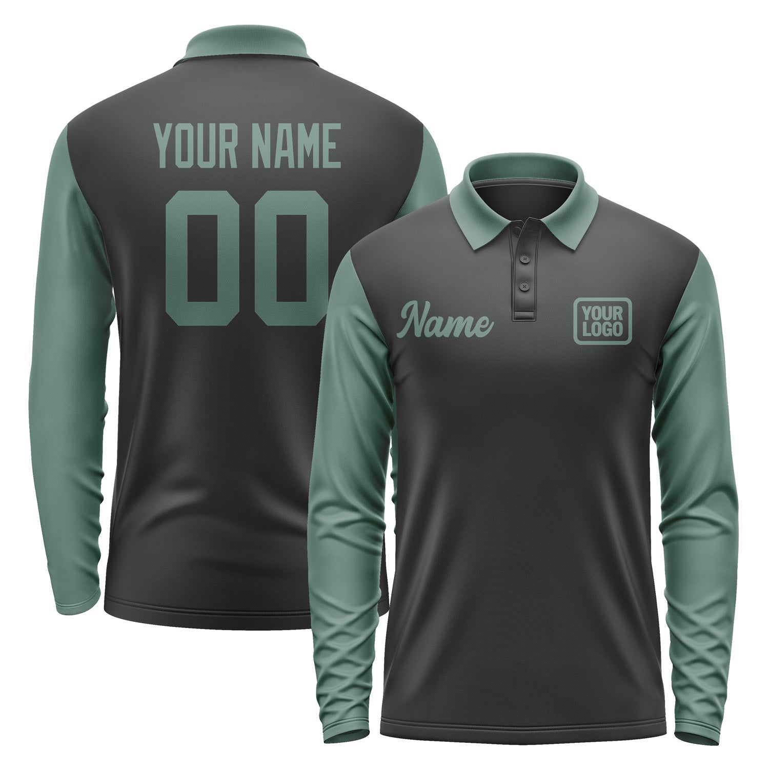 Custom Black Blue Green Long Sleeve Polo Shirt Pl172727B127