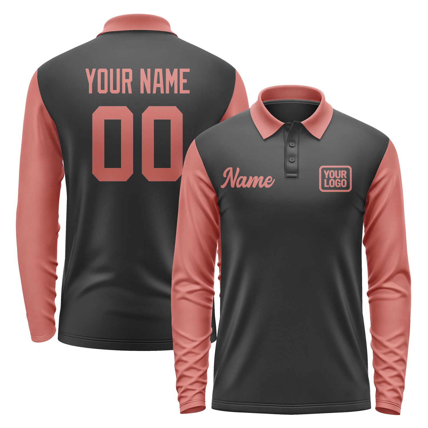 Custom Black Copper Rose Long Sleeve Polo Shirt Pl172929B129