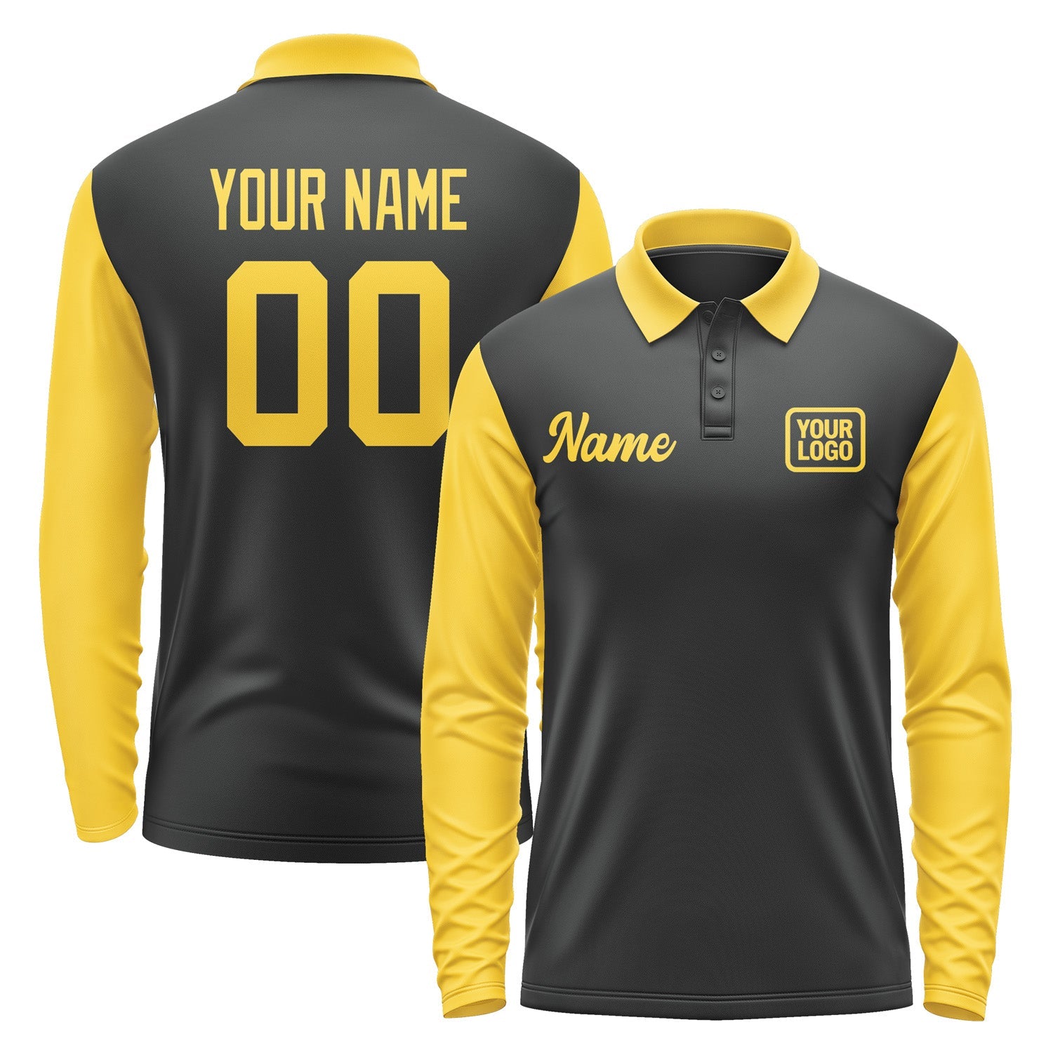 Custom Black Gold Long Sleeve Polo Shirt Pl173030B130