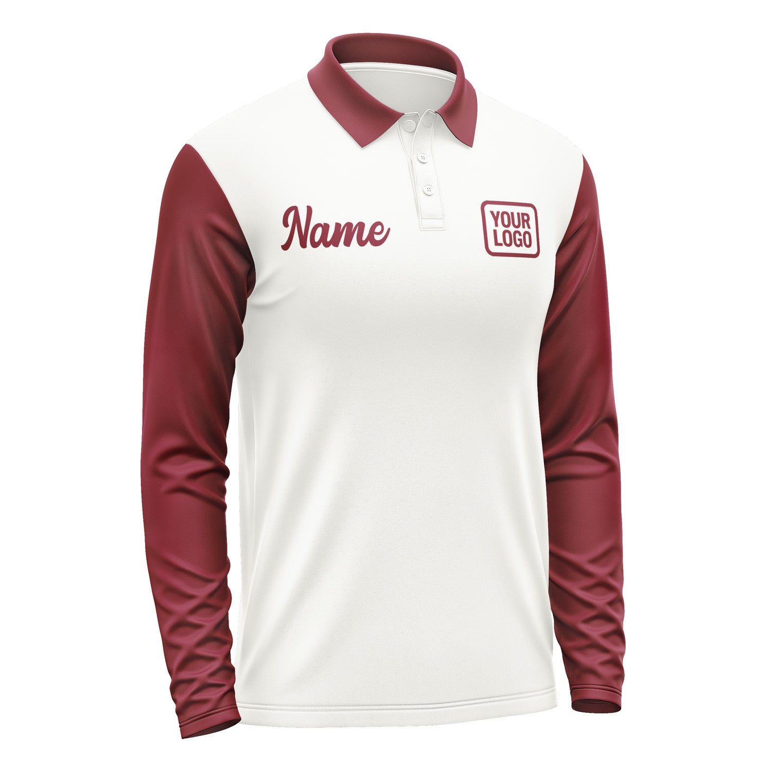 Custom White Crimson Red Long Sleeve Polo Shirt Pl181515B115